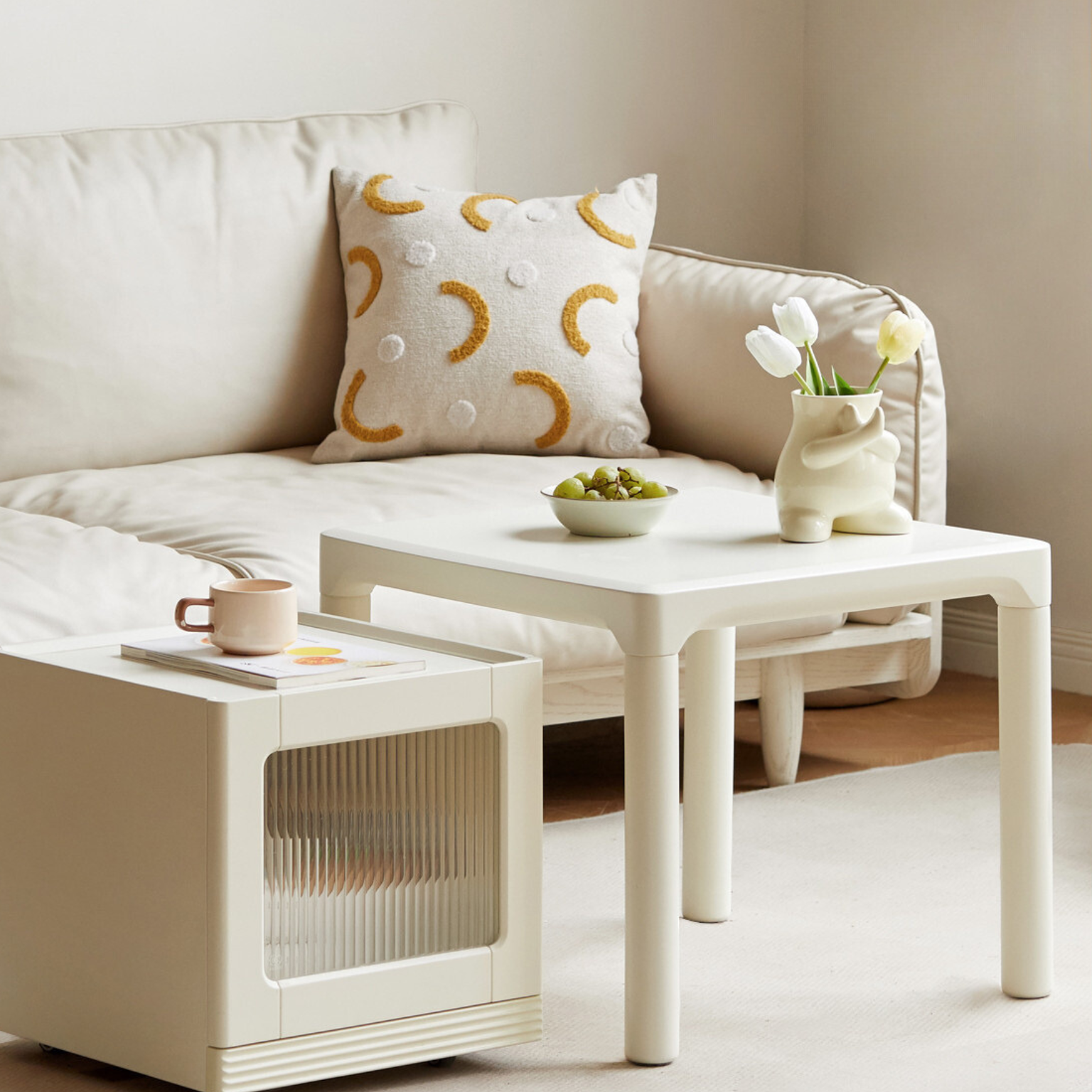 Pine Solid Wood Modern Mobile Coffee Table Storage Cabinet