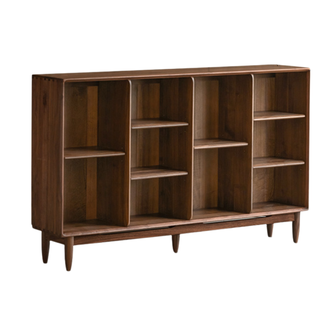 Black Walnut, Oak Solid Wood Bookcase Modern Storage Cabinet.