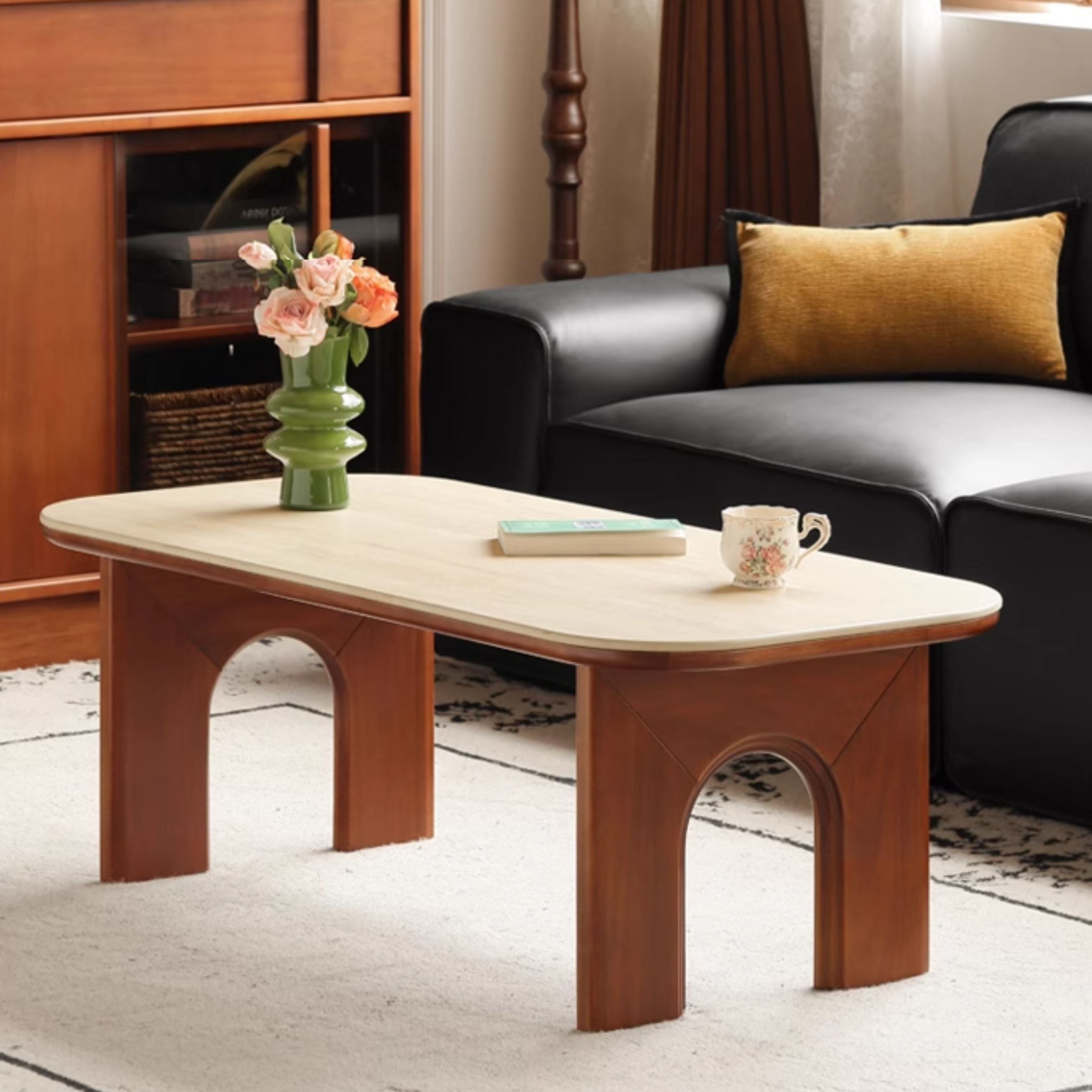 Tulipwood Solid Wood French Retro Rock Plate Coffee Table.