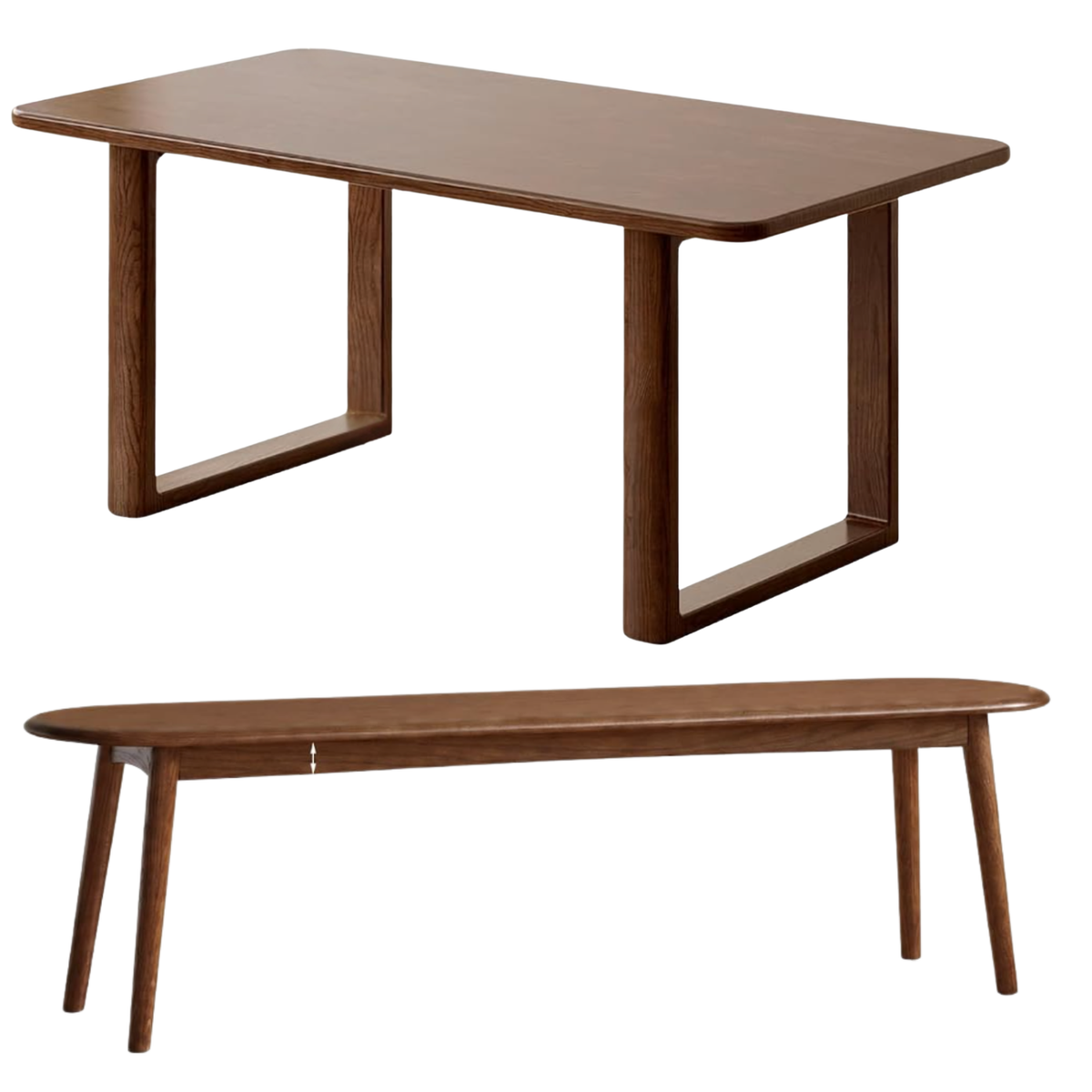 Black Walnut, Oak Solid Wood Dining Table with Industrial Trestle Legs