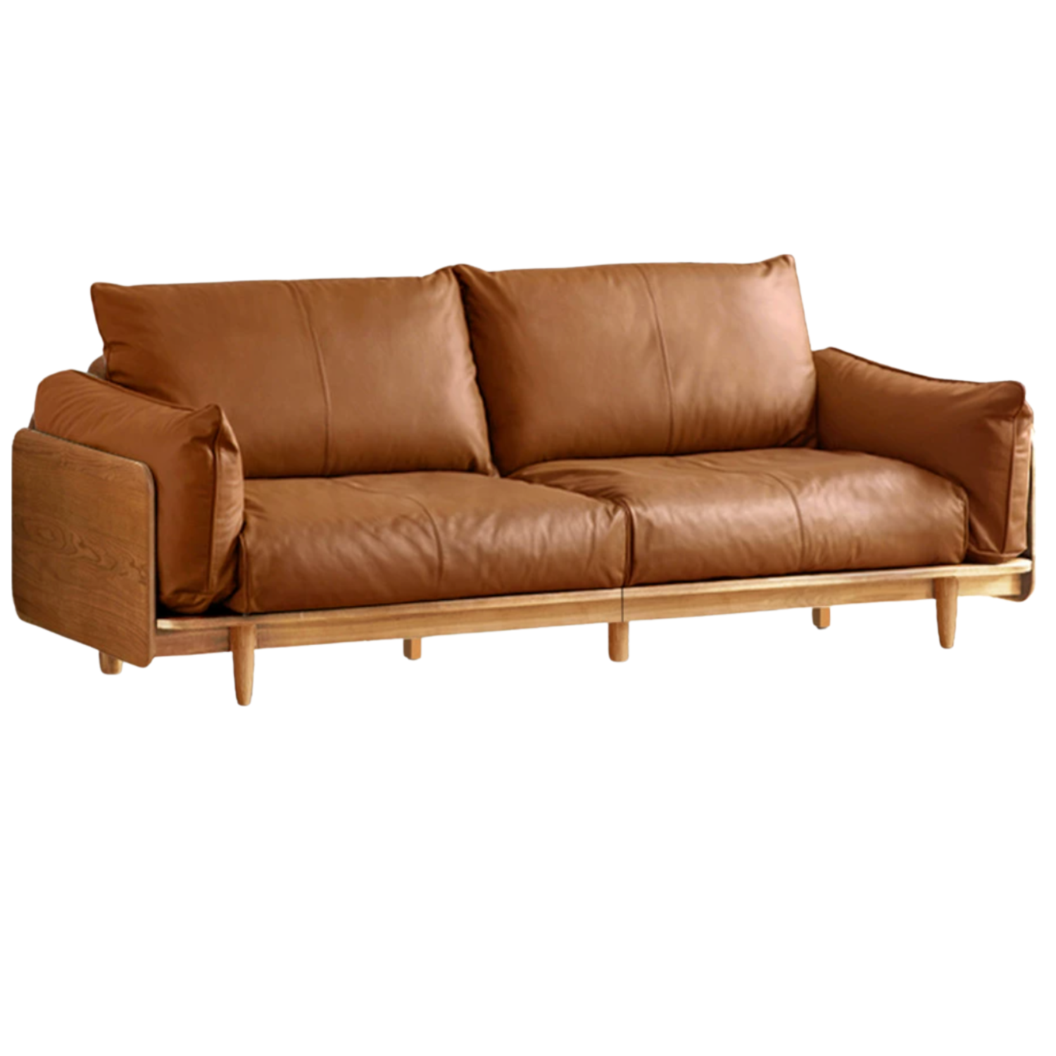 Cherry Wood Contemporary Casual Sofa Genuine Leather, Fabric