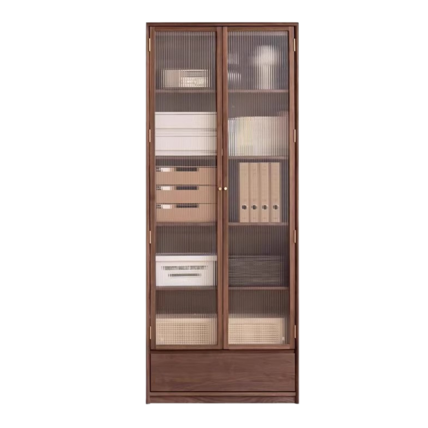 Black Walnut Solid Wood Bookcase Display Glass Door Storage Cabinet