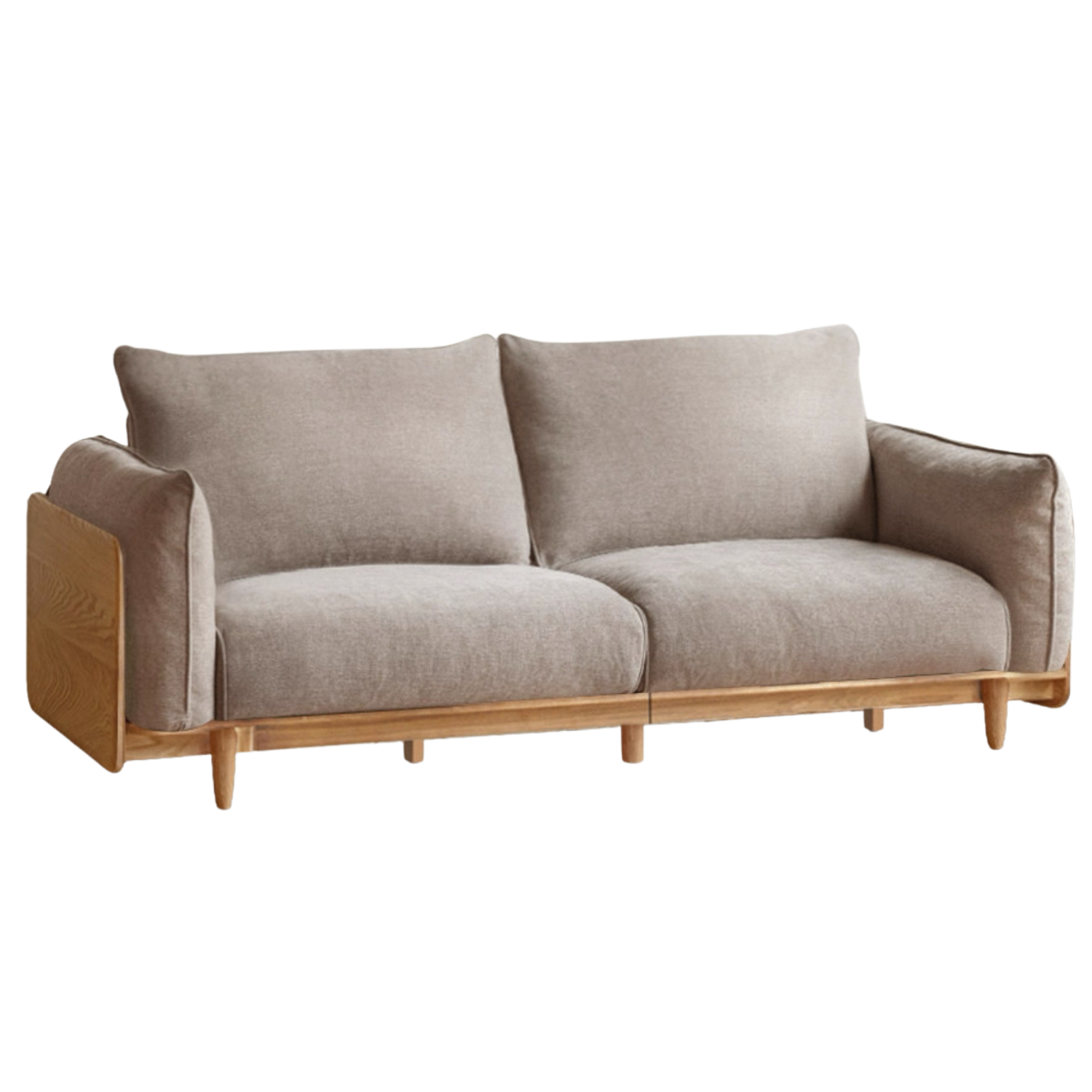 Oak Solid Wood Genuine Leather, Fabric Modern Lounge Sofa-
