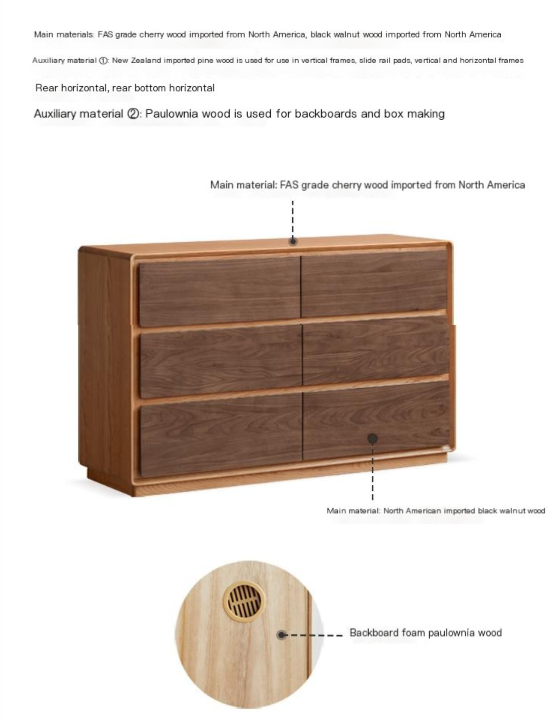 Black Walnut, Cherry Solid Wood Modern Drawer Cabinet.