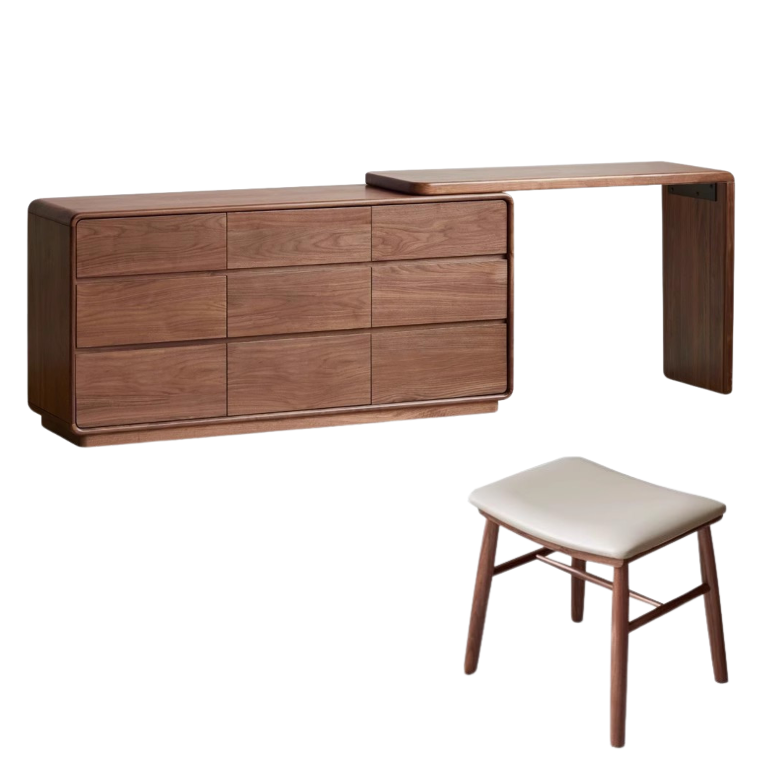 Black Walnut, Golden Sandalwood Telescopic Dressing Table.