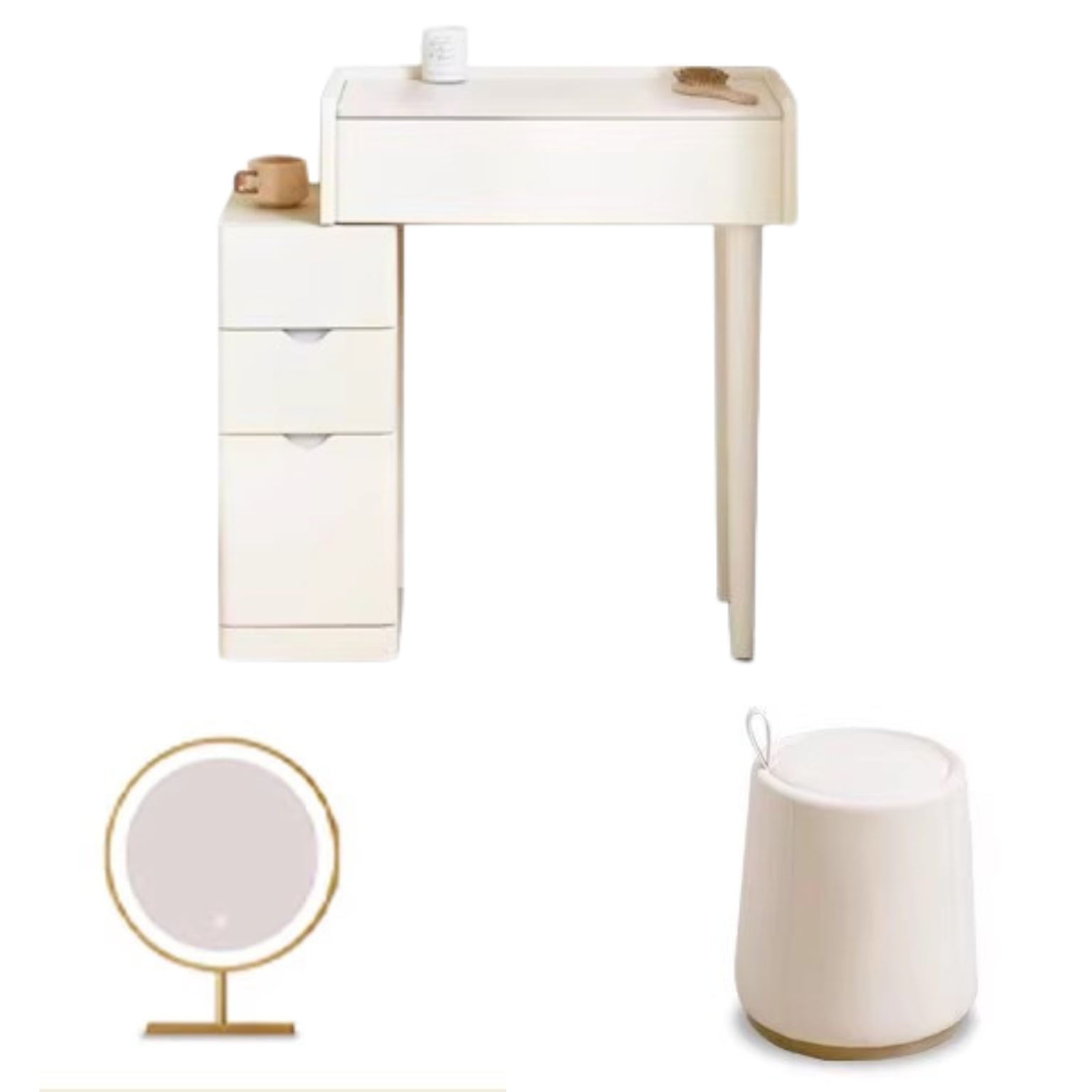 Pine Solid Wood Makeup Table Cream Style.
