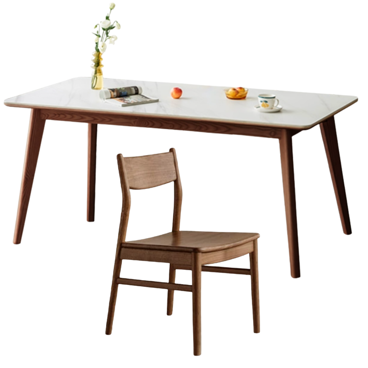 Ash Solid Wood Nordic Dining Table With Rock Slab Surface