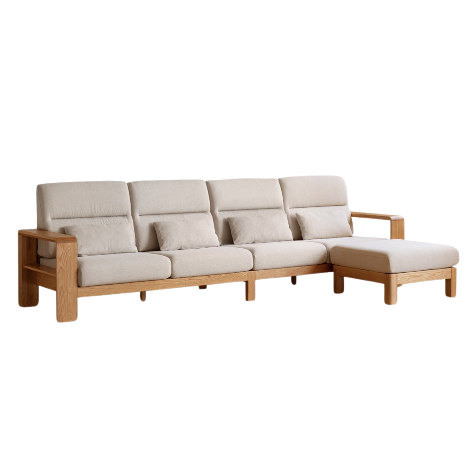 Oak Solid Wood Modern Log Style Corner Fabric Sofa.