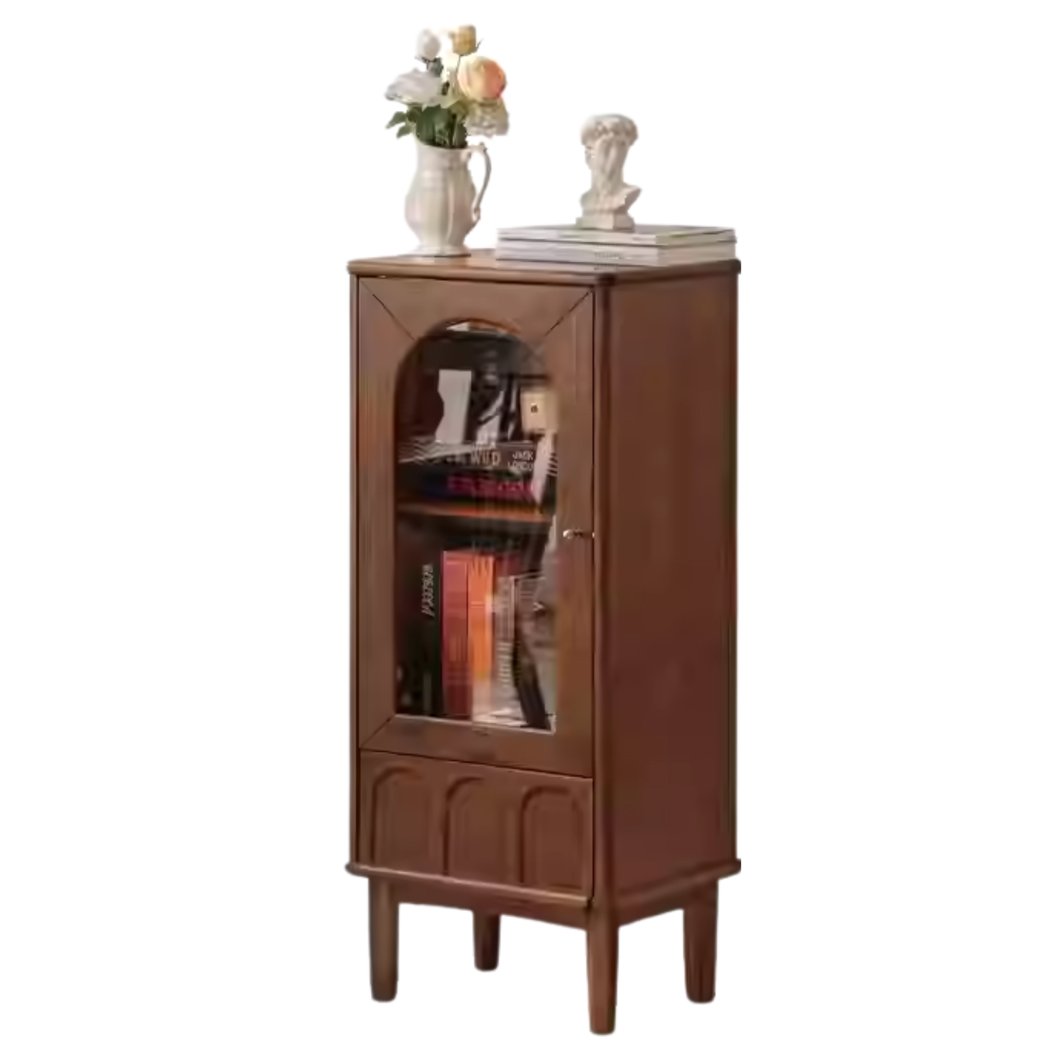 Black Walnut Solid Wood French Retro Side Cabinet.