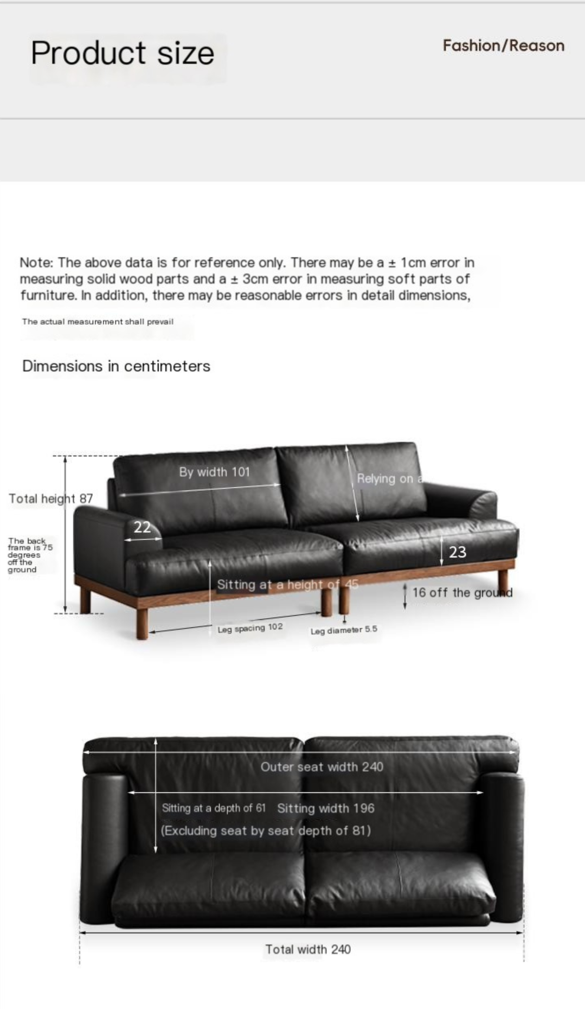 Oak Solid Wood Genuine Leather Sofa