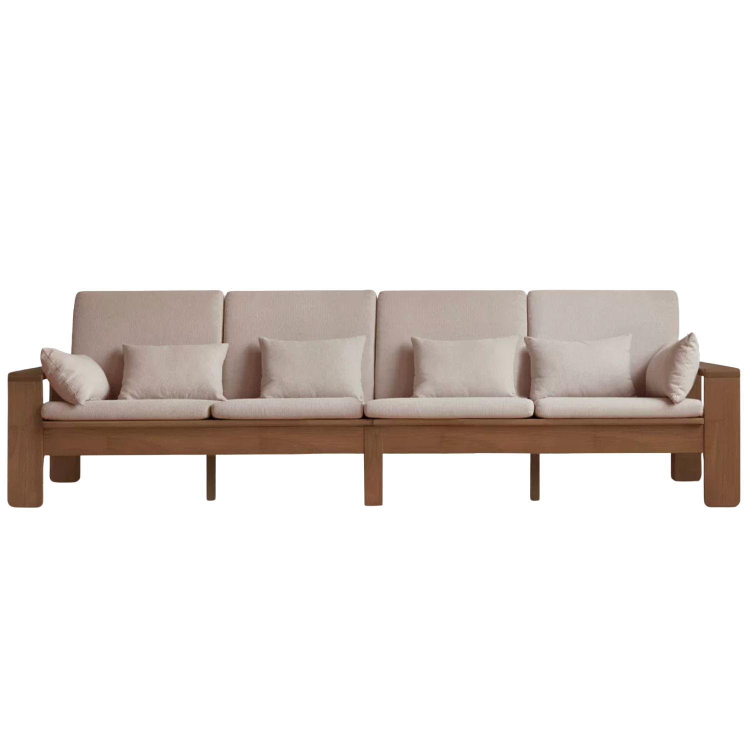 Oak, Rubberwood, Ash solid wood Frame Sofa with Vertical Slat Back and Linen Cushions