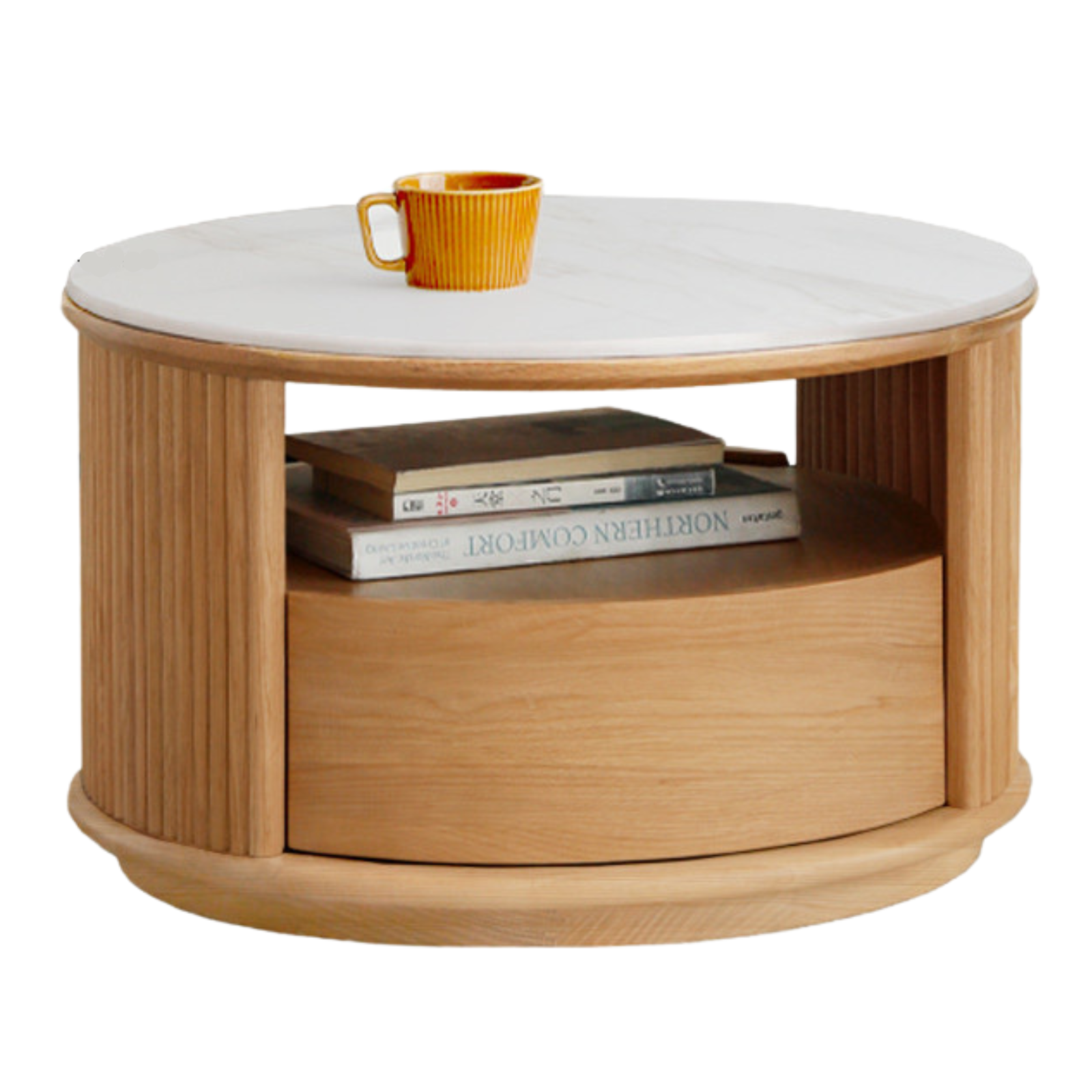 Ash Solid Wood Modern Rock Plate Round Table Coffee