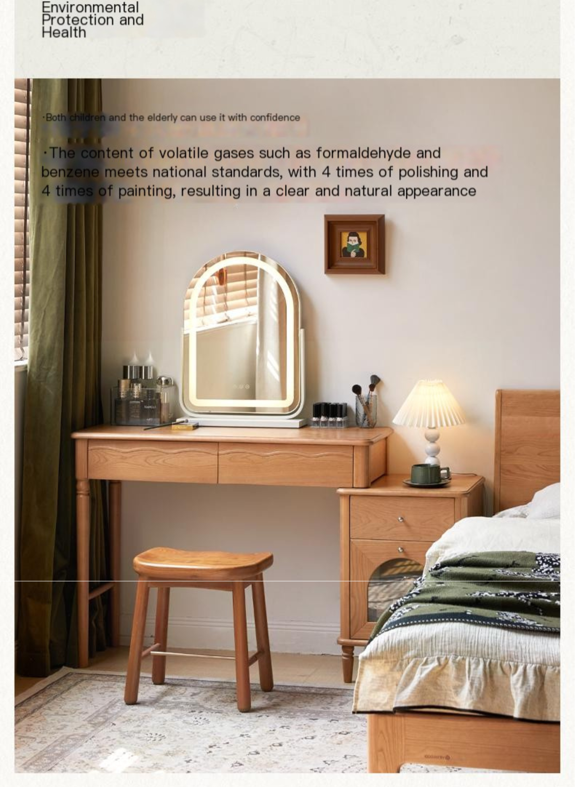 Cherry Solid Wood Medieval Style Retractable Dressing Table.