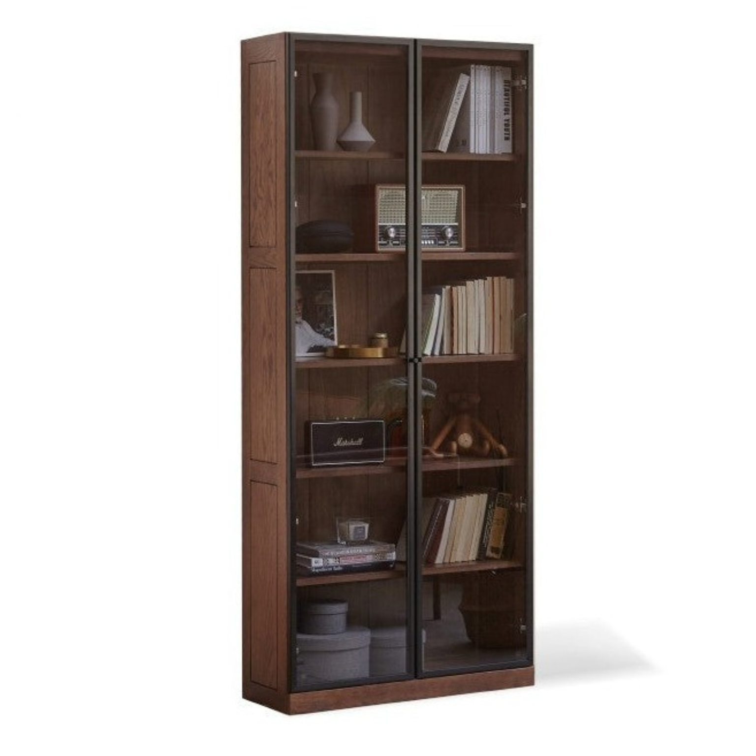 Solid Rubberwood, Oak Solid Wood Bookcase Modern With Glass Door