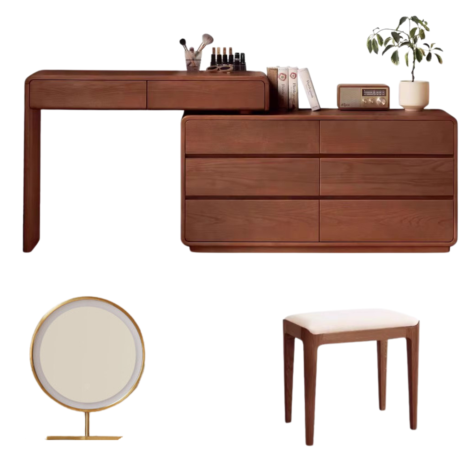 Ash Solid Wood Telescopic Dressing Table Integrated Storage.