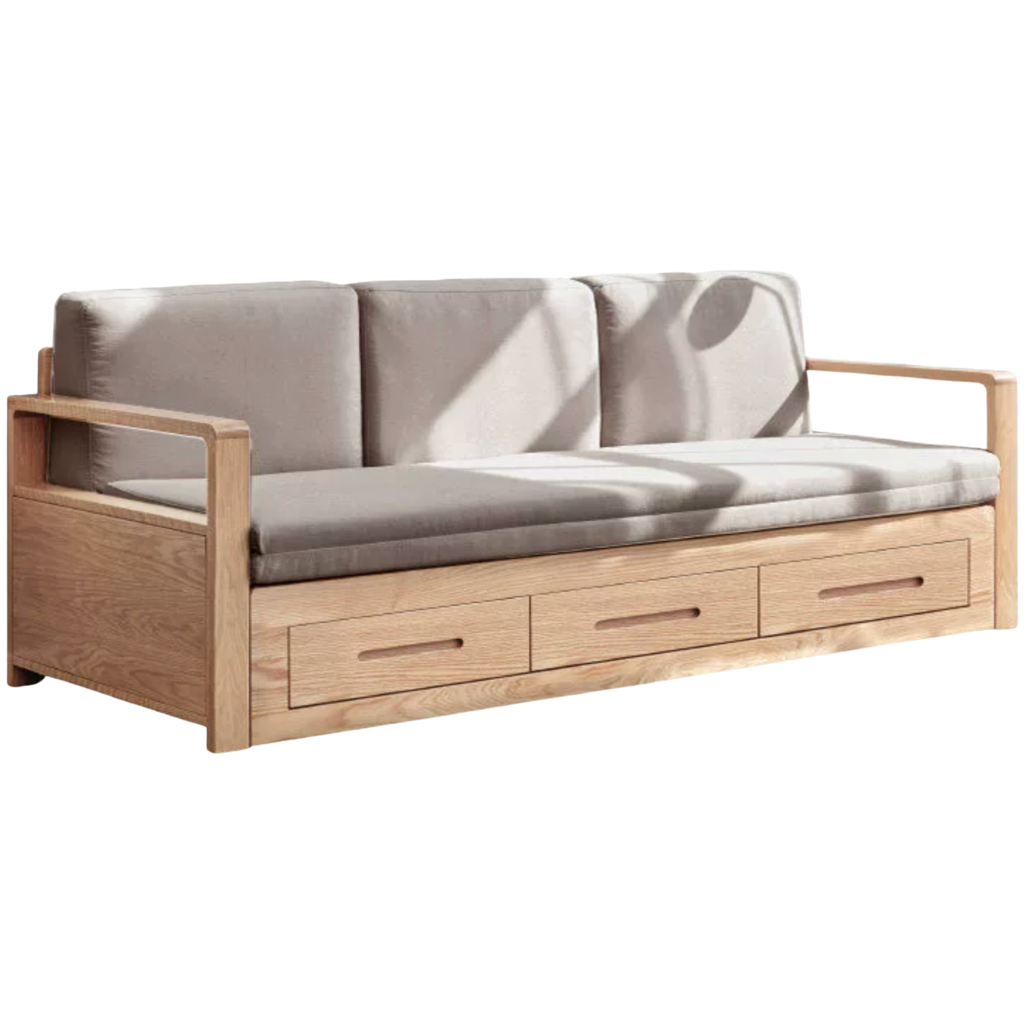 Oak Solid Wood Sofa Bed with Storage, Modern Design