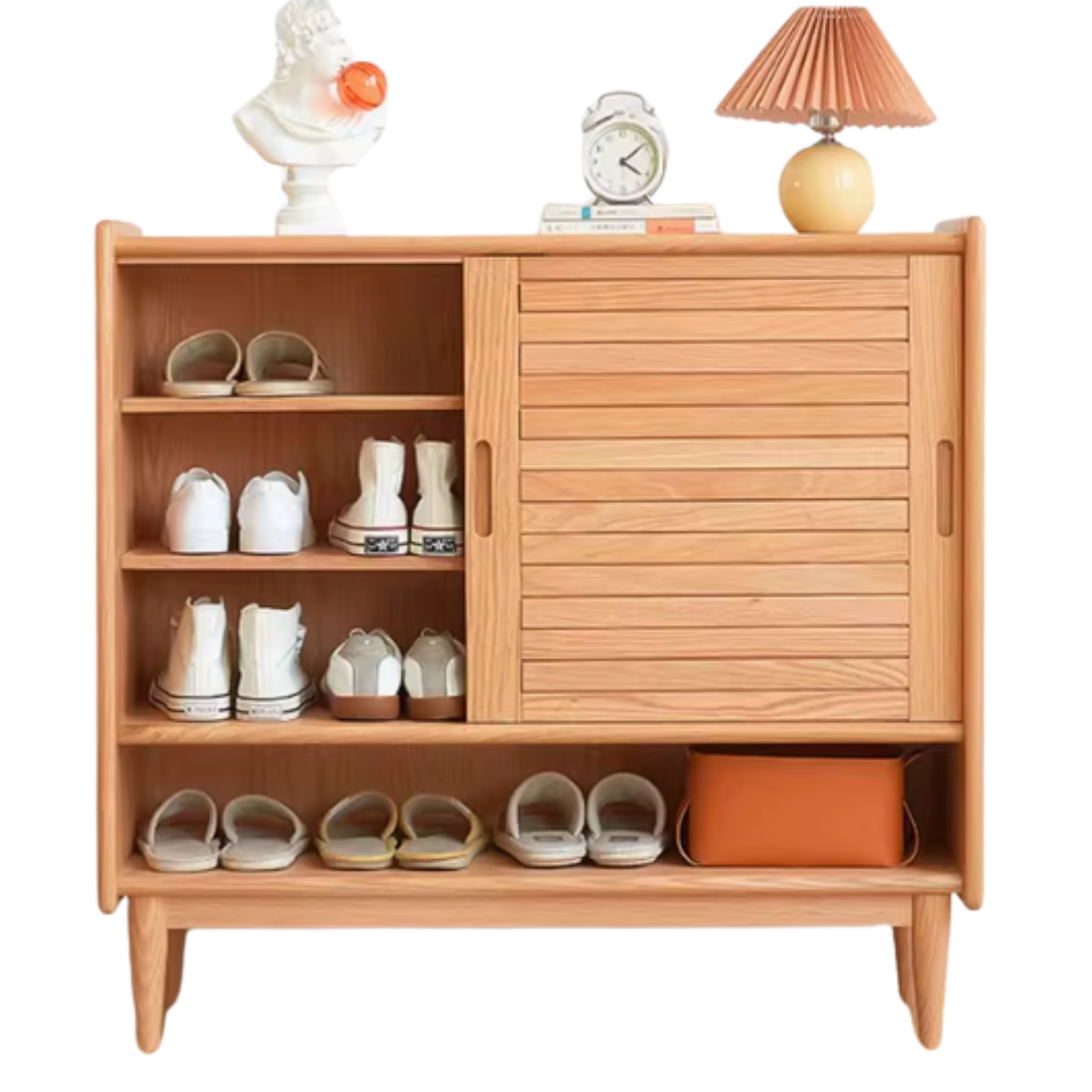 Oak Solid Wood Ultra-Thin Flap Door Rattan Shoe Cabinet