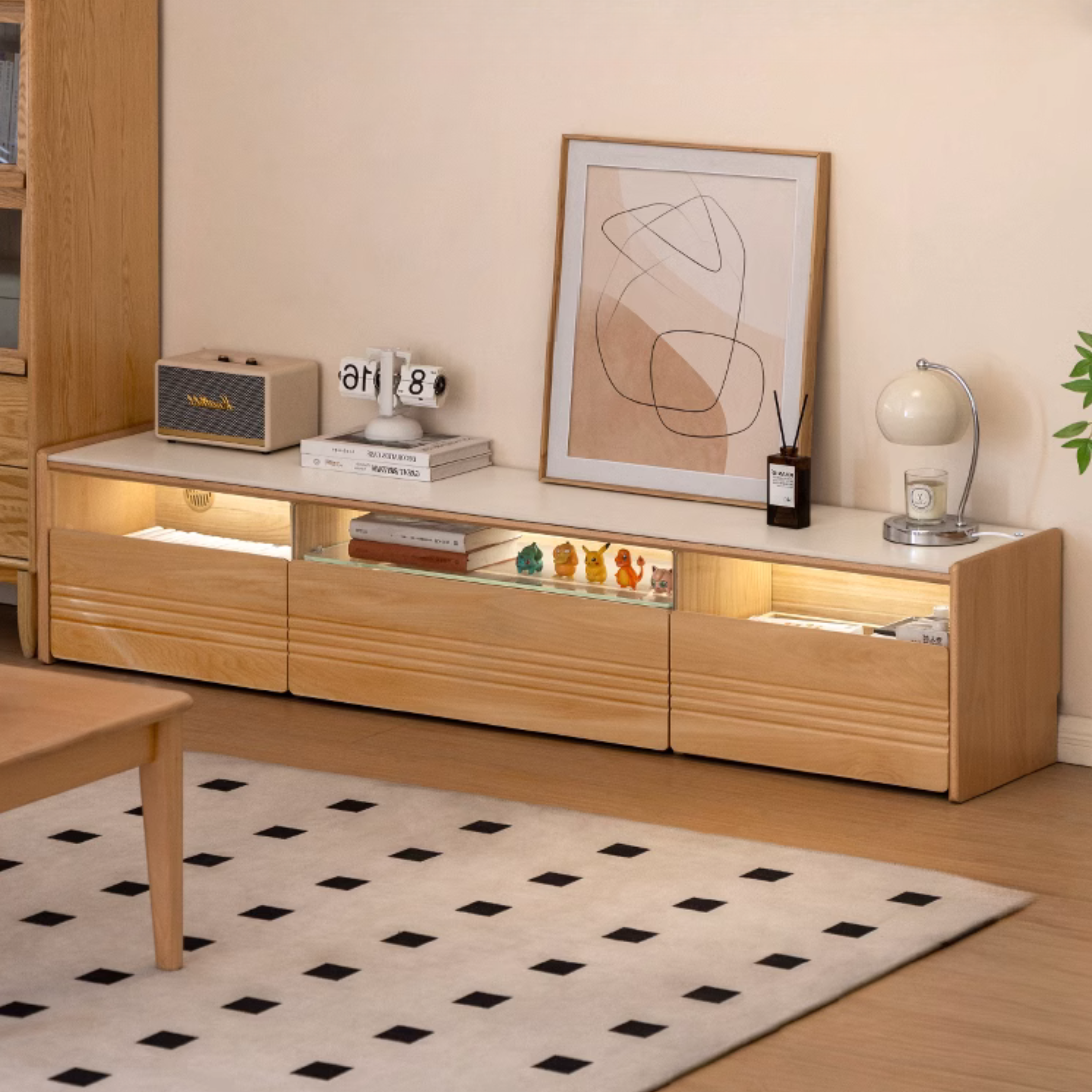 Pine Solid Wood Floor Rock Board TV Stand.