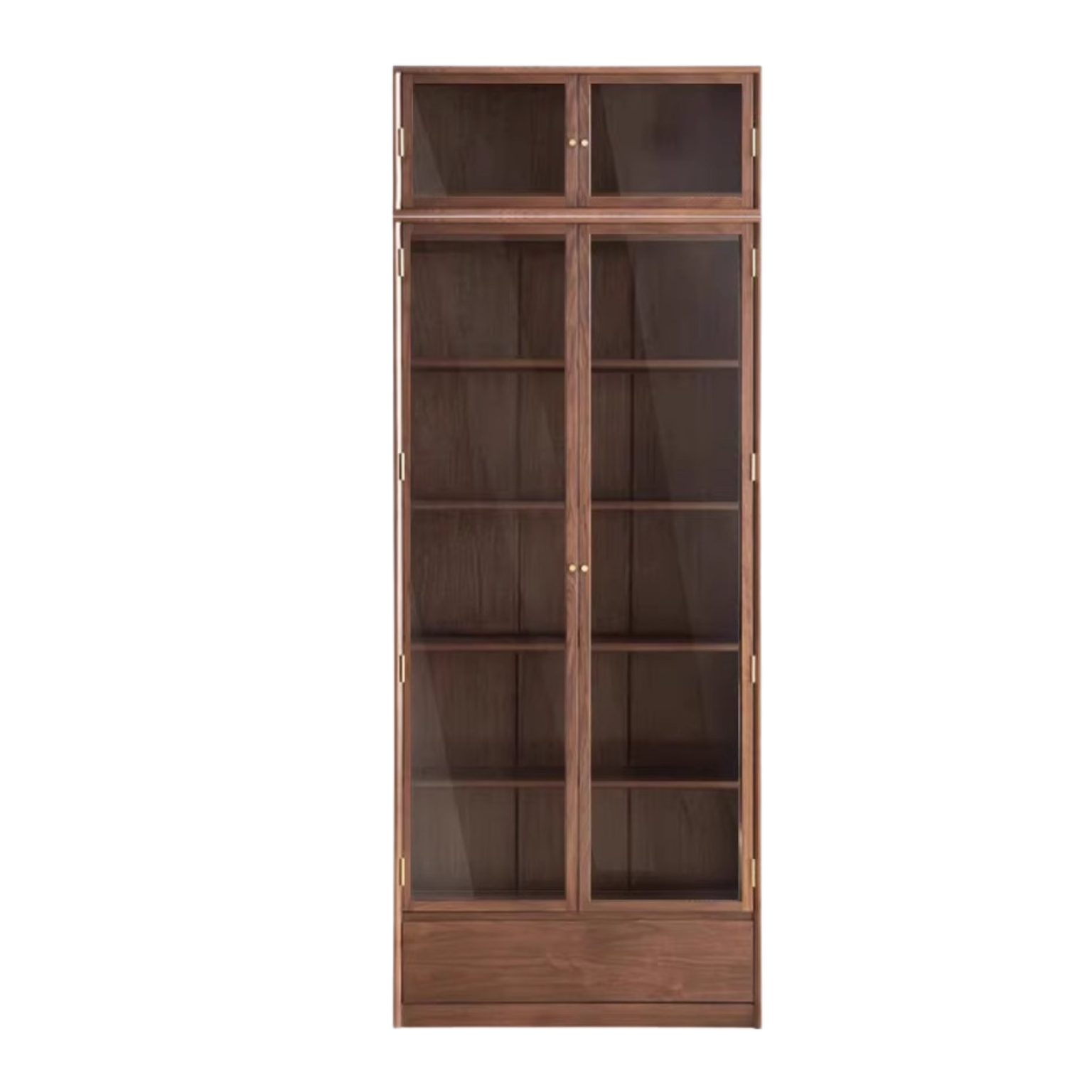 Black Walnut Solid Wood Bookcase Display Glass Door Storage Cabinet