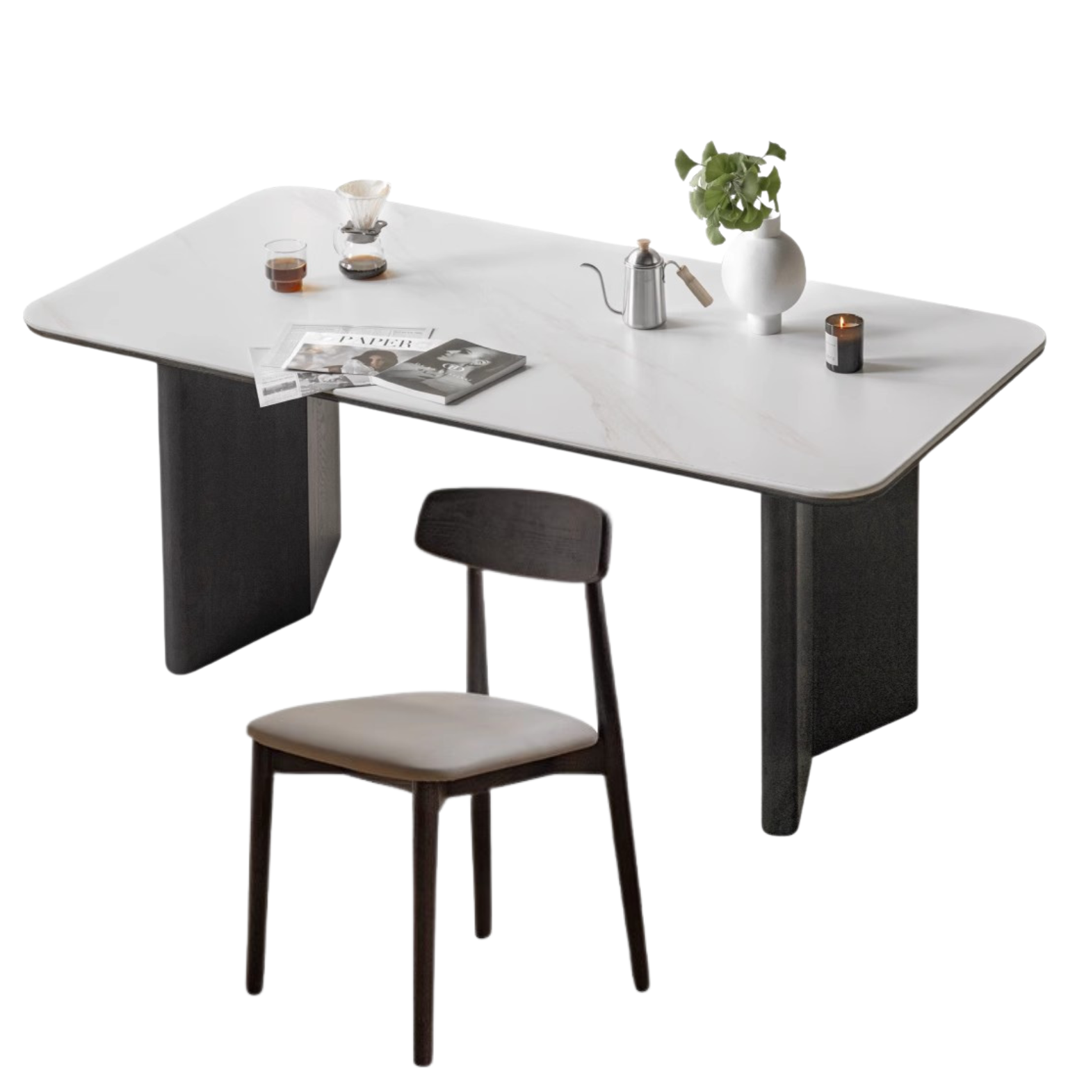 Oak Solid Wood, Solid Rubberwood Slate Italian Dining Table