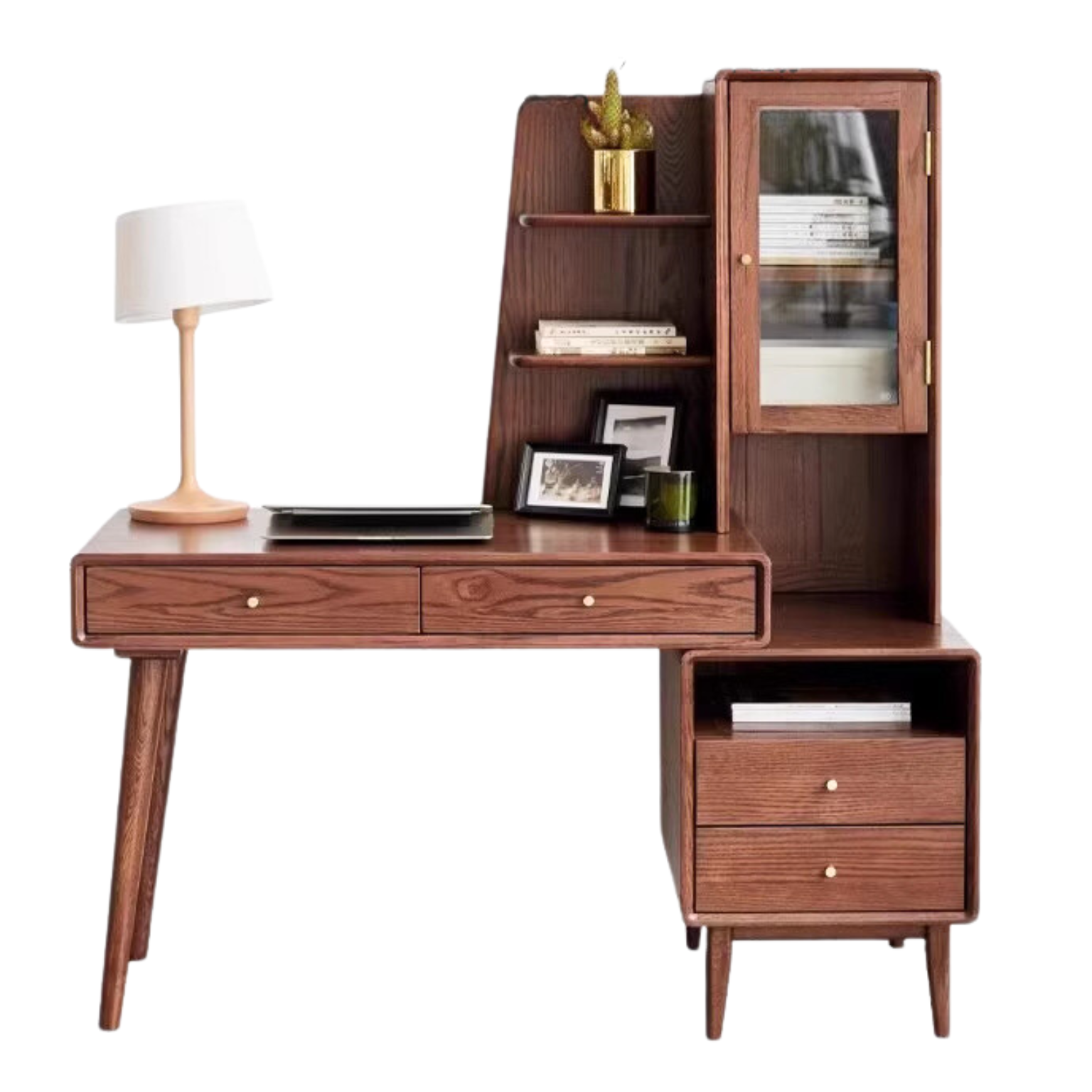 Oak Solid Wood Bookshelf and Office Desk Combination