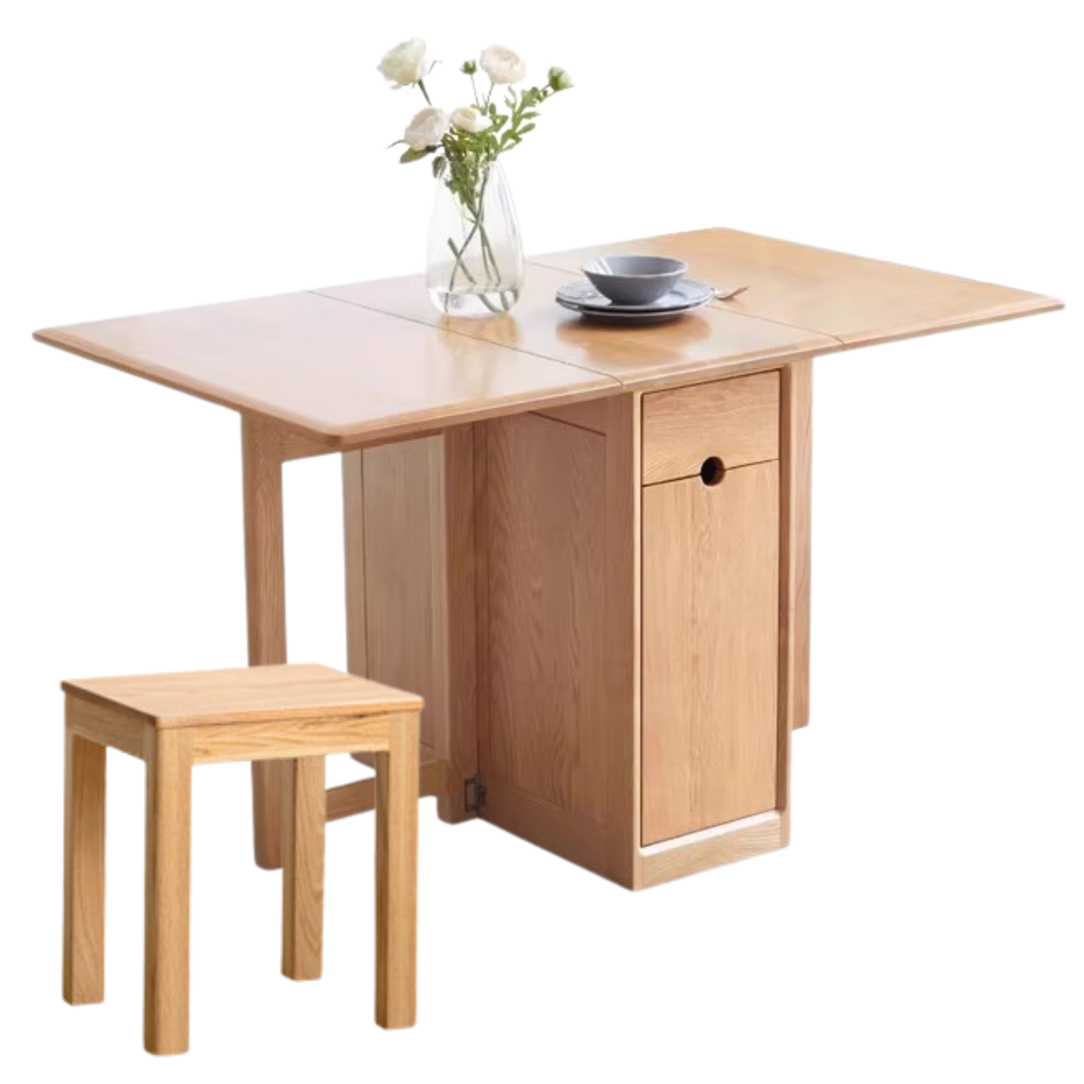 Ash, Oak Solid Wood Folding Dining Table