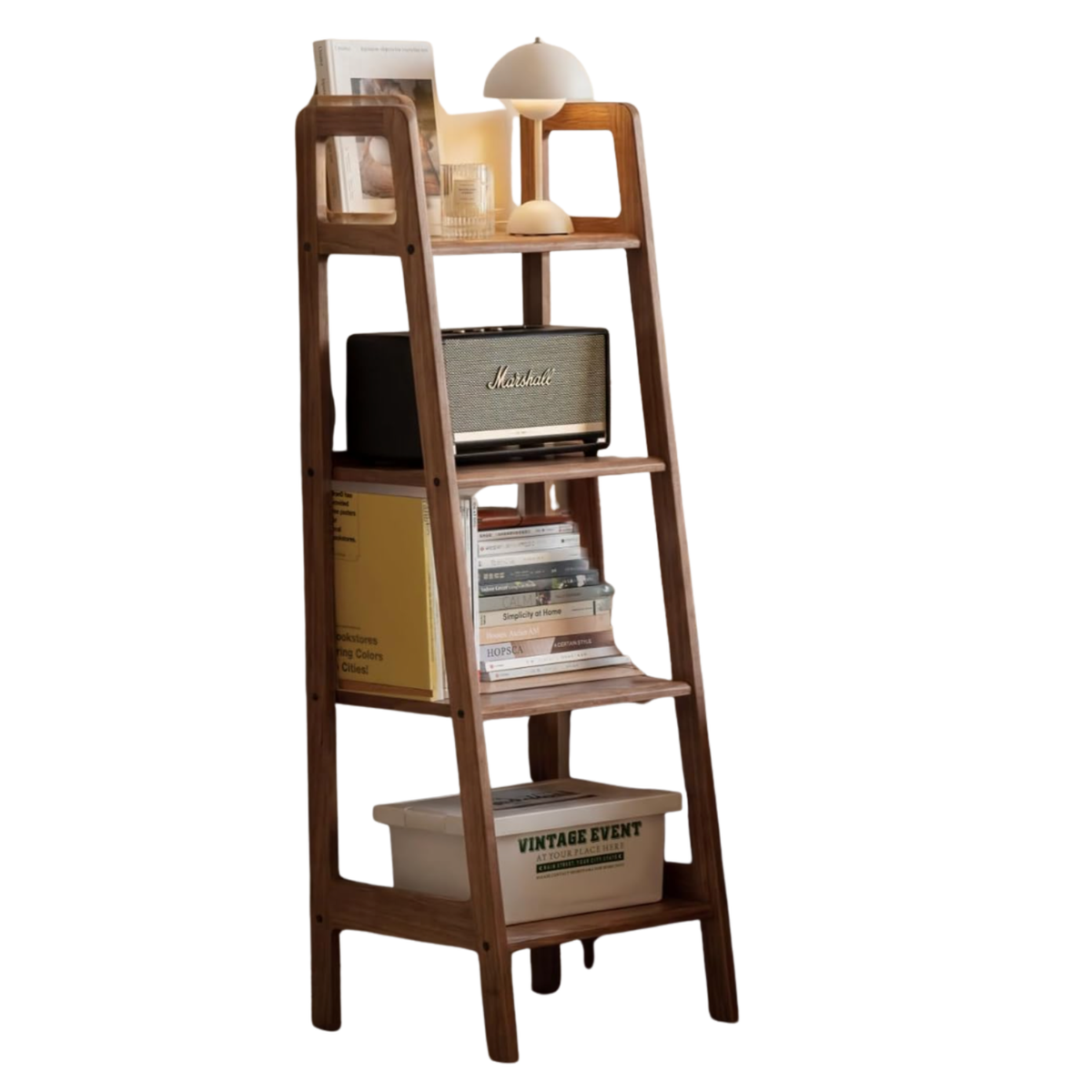 Black Walnut, Oak Solid Wood Trapezoidal Three-Tier Bookshelf, Side Table