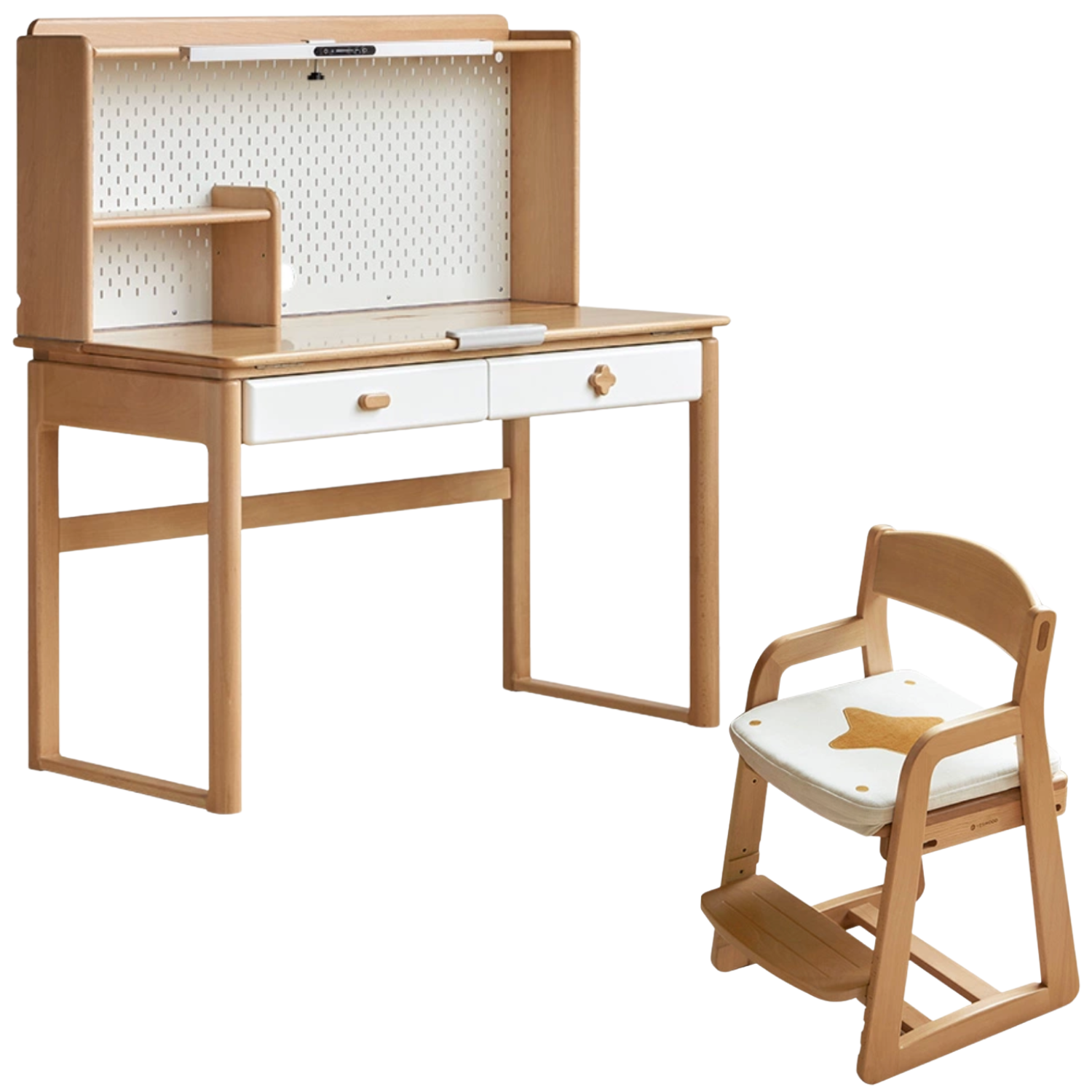 Beech Solid Wood Kids Learning Desk with Eye Protection Lamp