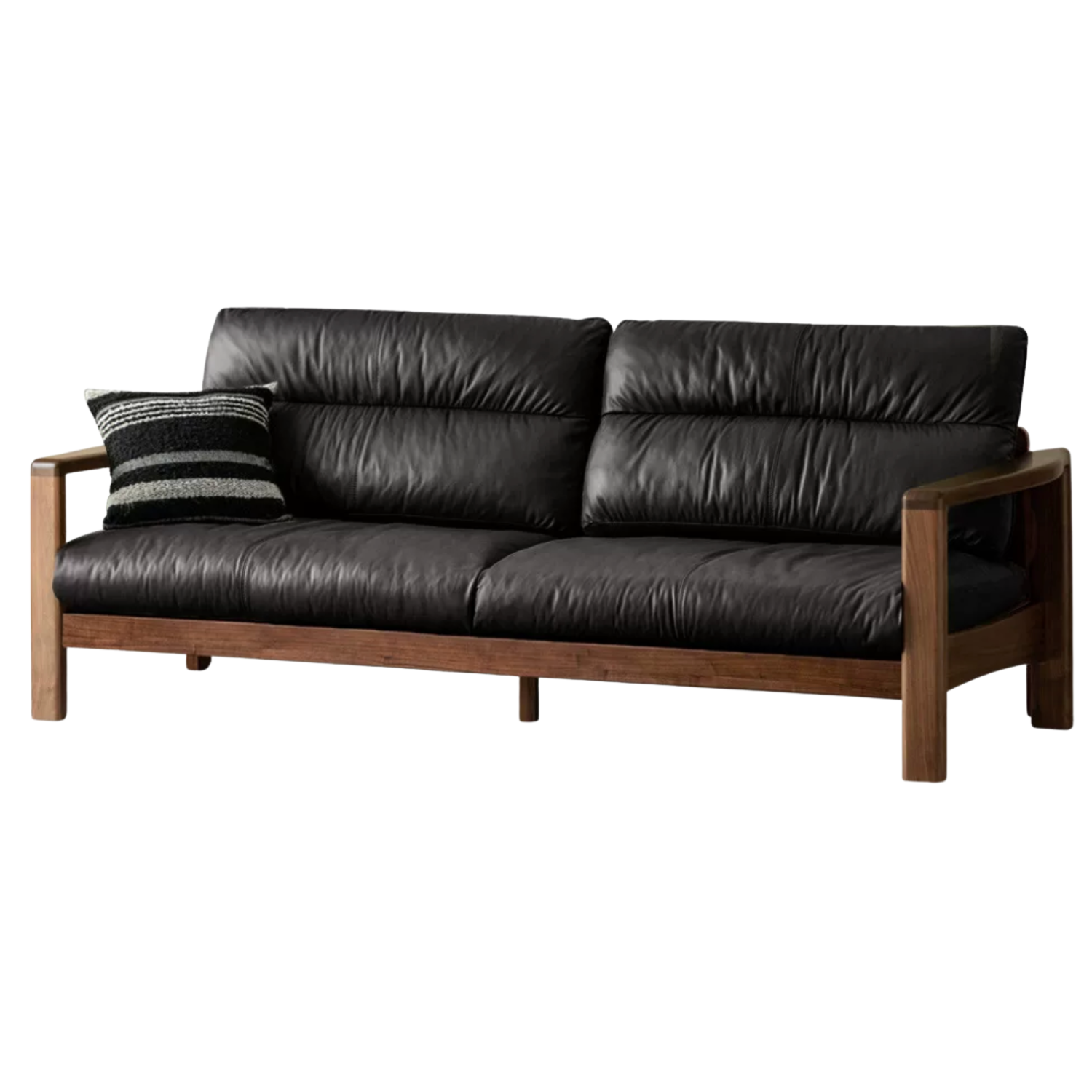 Black Walnut Solid Wood Genuine Leather Luxury Sofa-