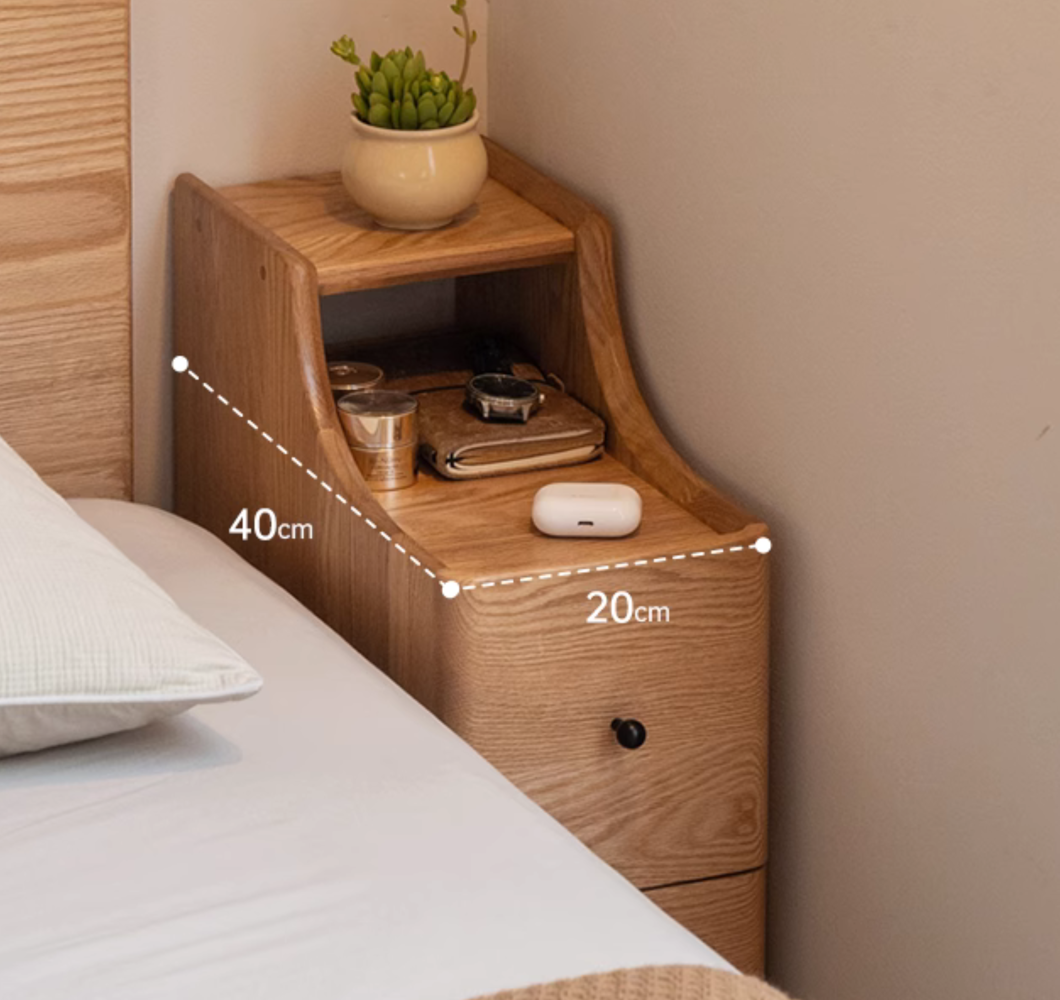 Ash, Oak Solid Wood, Solid RubberWood Modern Nightstand.