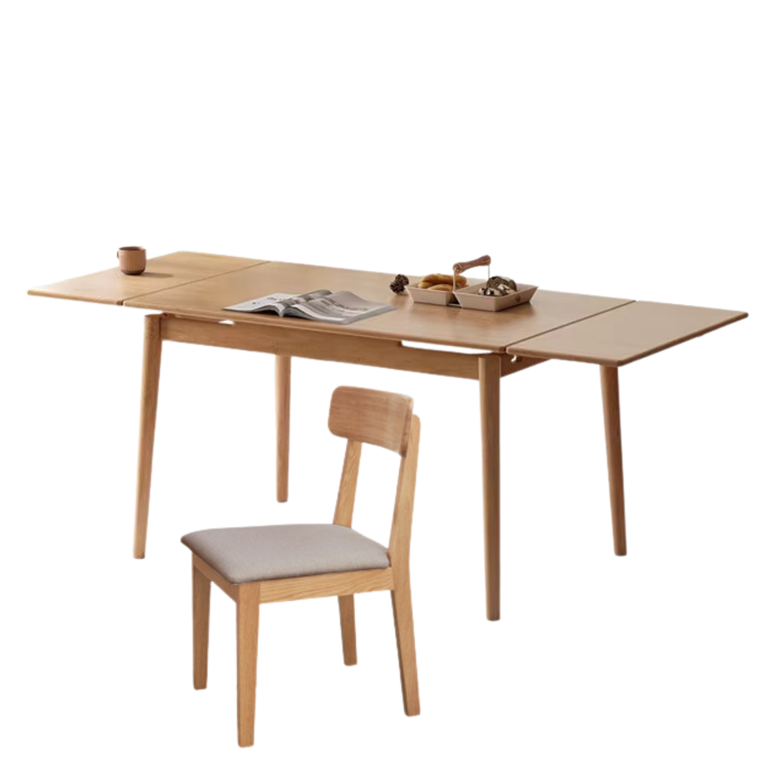 Oak Solid Wood Retractable Large Tabletop Dining Table
