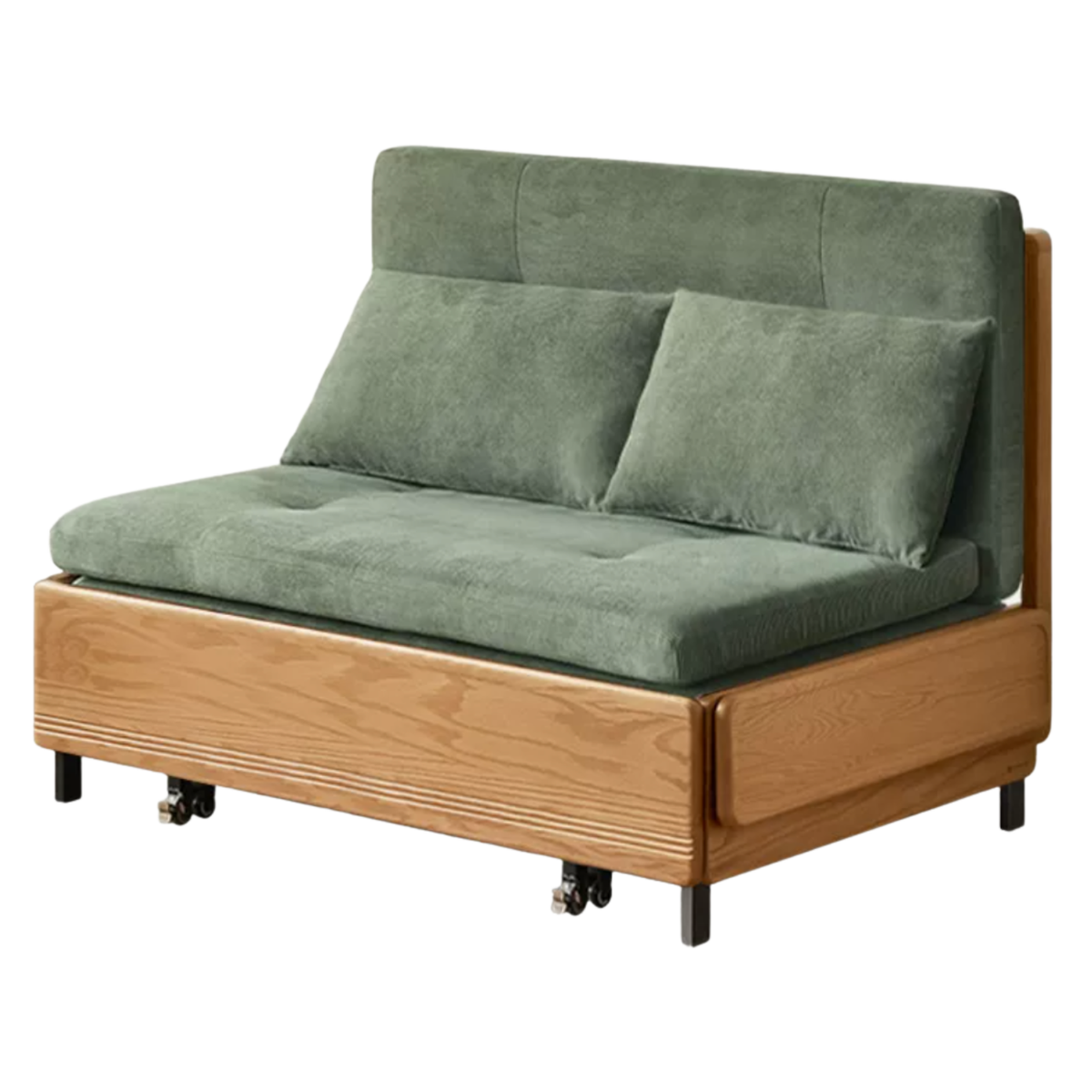 Oak Solid Wood Sleeper Sofa Chair Bed with Attached Fold-Out Side Tray