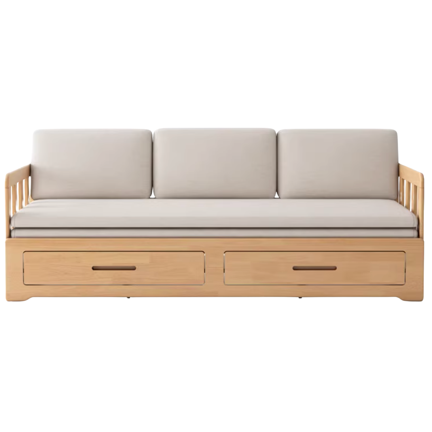 Oak, Solid Rubberwood Sofa Bed Folding Retractable Storage.