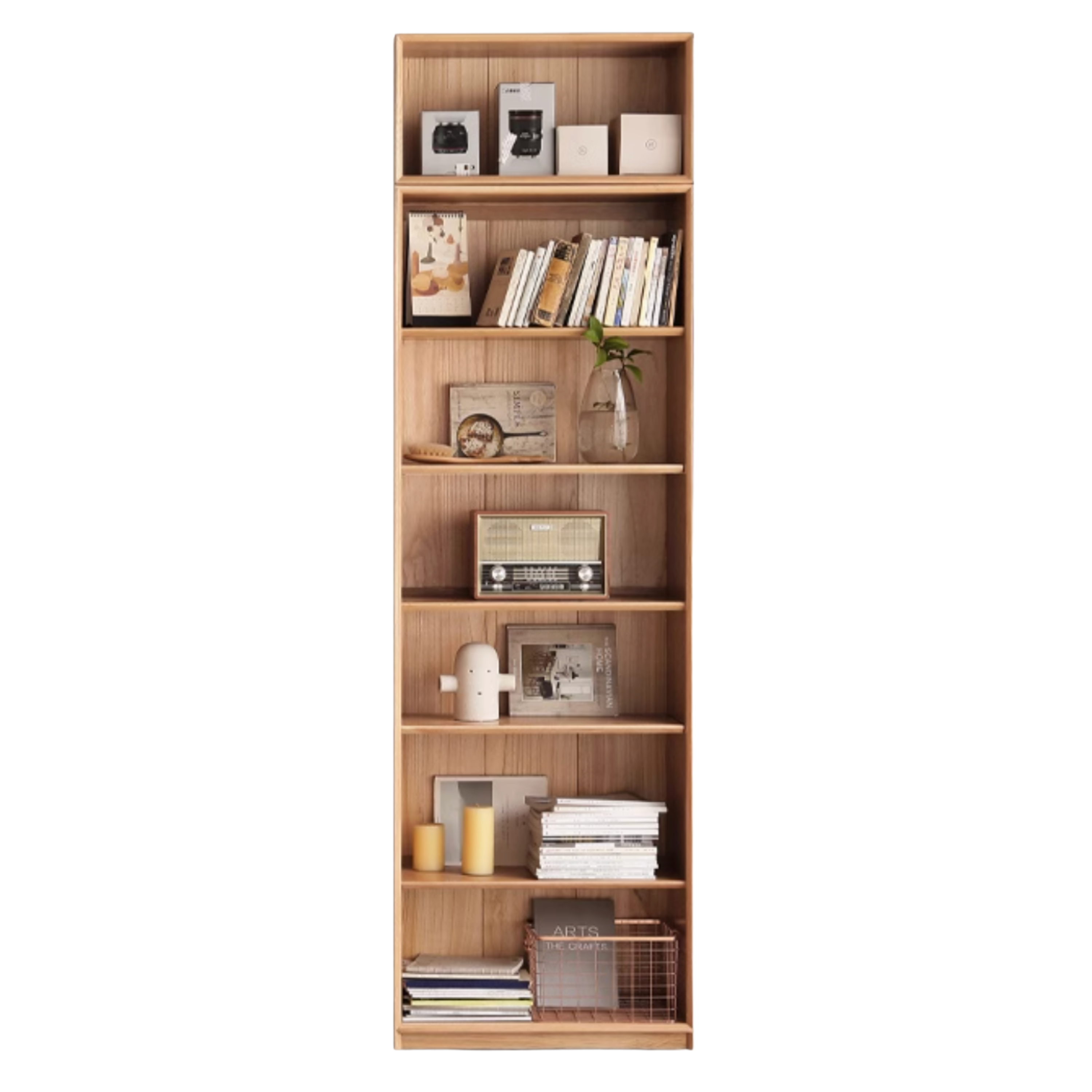Oak Solid Wood Dust-Proof Glass Door Wall Floor-to-ceiling Bookshelf