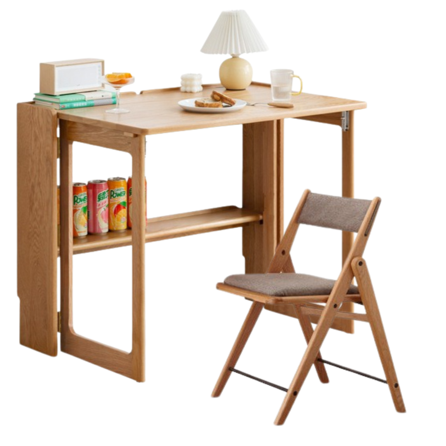 Solid Rubberwood, Oak Solid Wood Nordic Modern Dining Folding Table