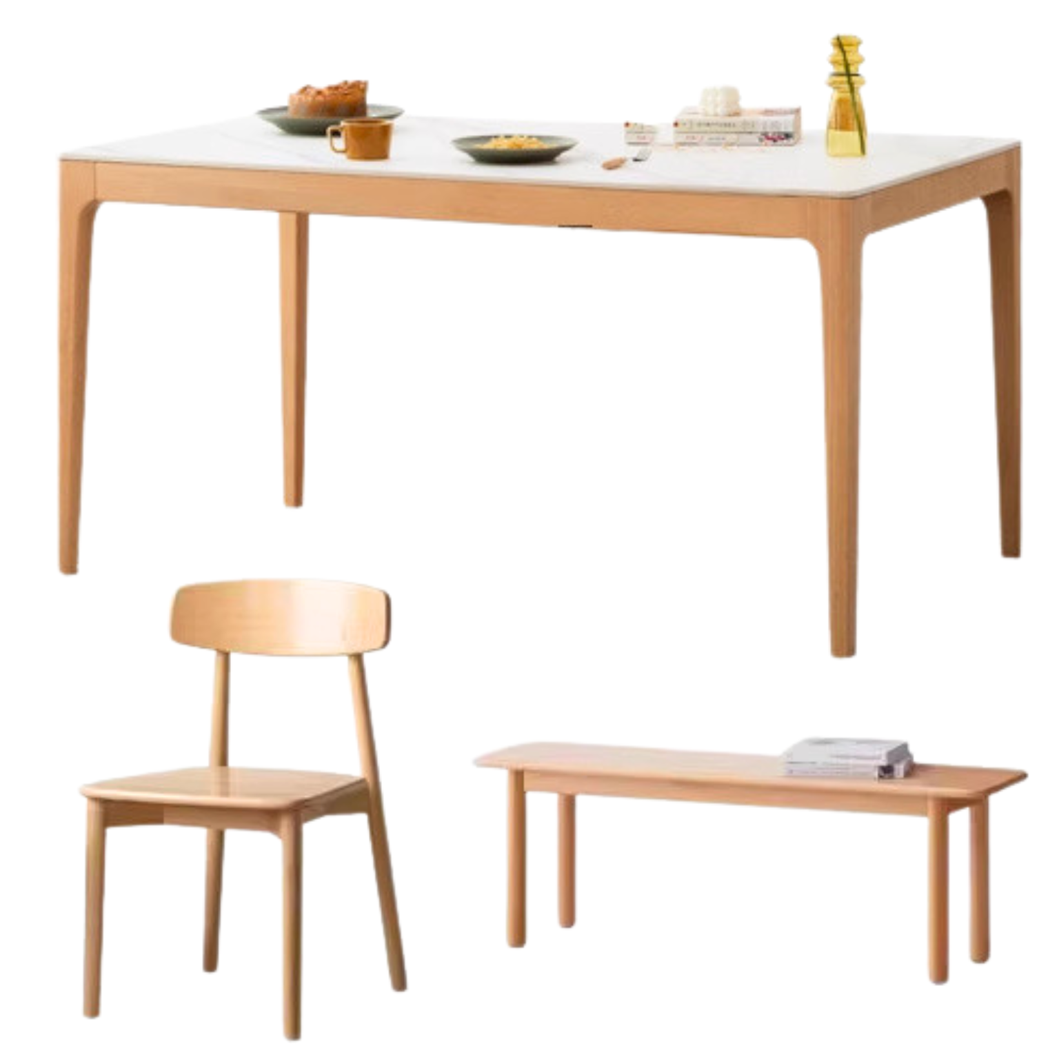 Beech Solid Wood Rectangular Slate Dining Table