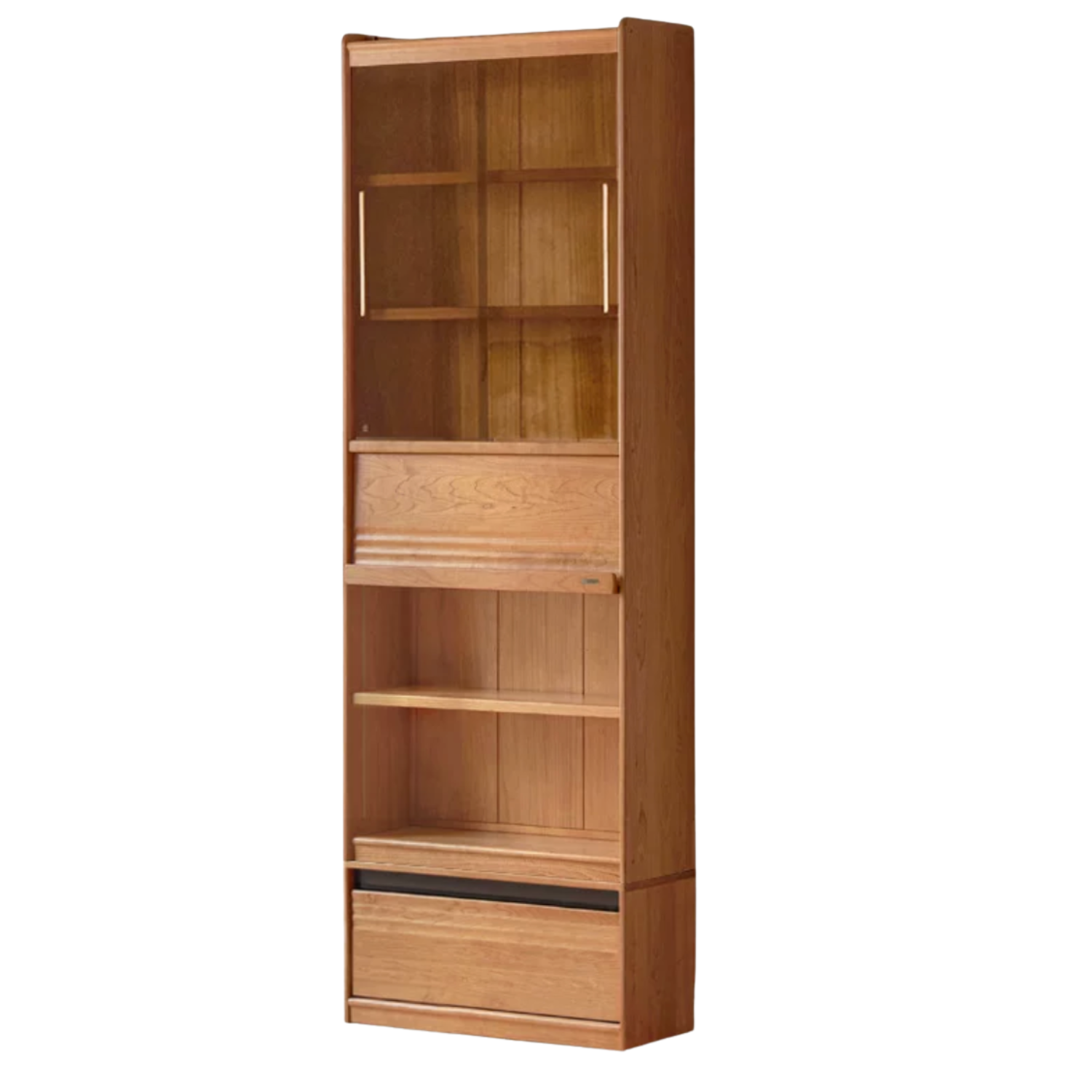 Cherry Solid Wood Bookcase with Wall Integration and Floor Storage Cabinet