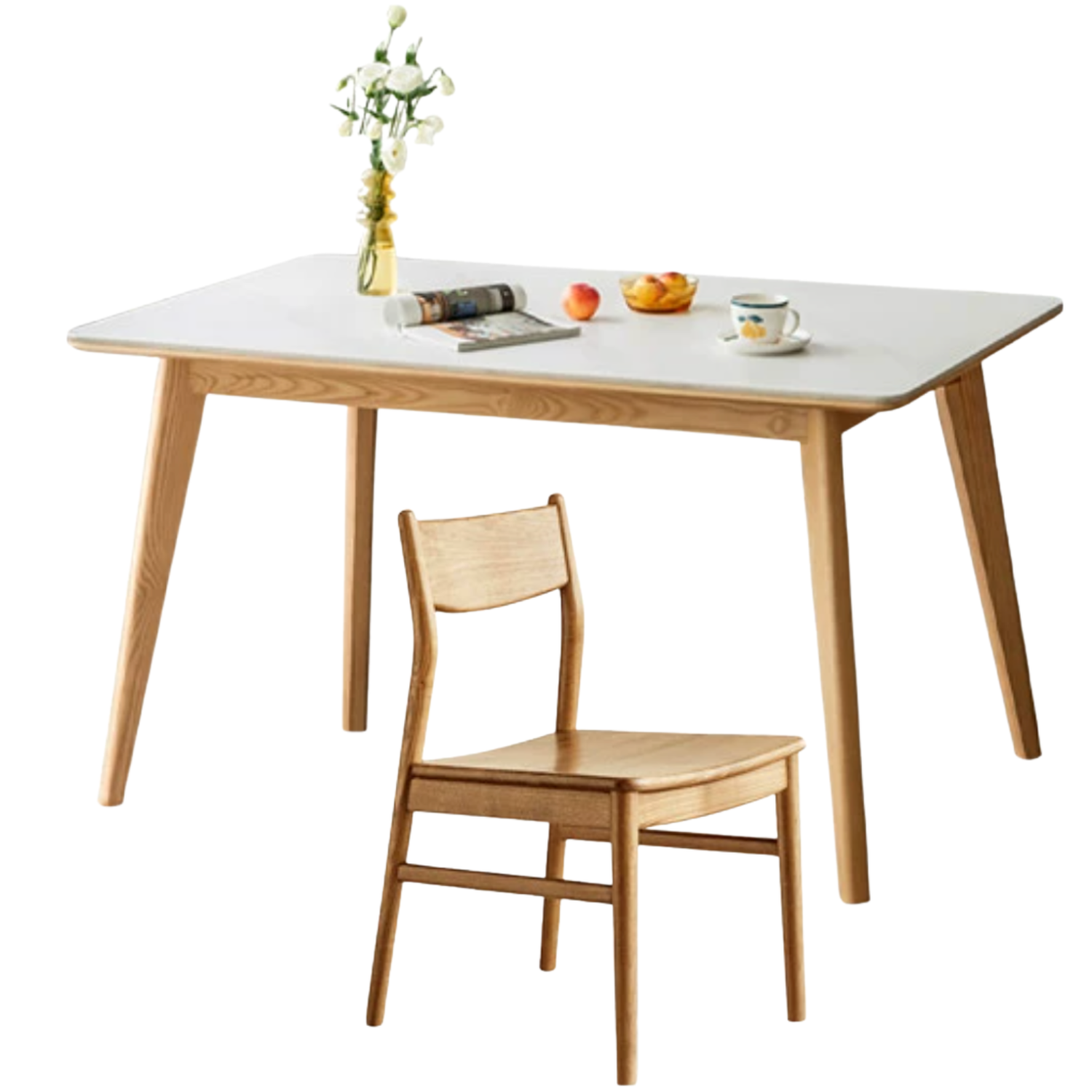 Ash Solid Wood Nordic Dining Table With Rock Slab Surface