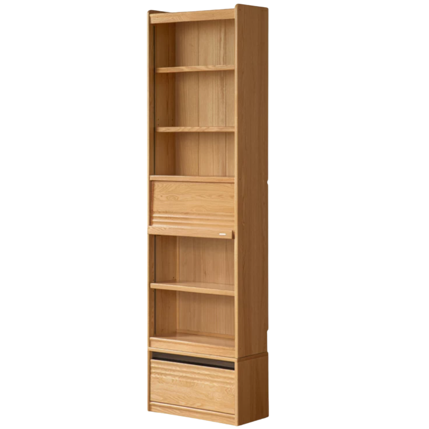 Oak, Ash Solid Wood Display Bookcase with Wall-Mounted Option and Storage Cabinet