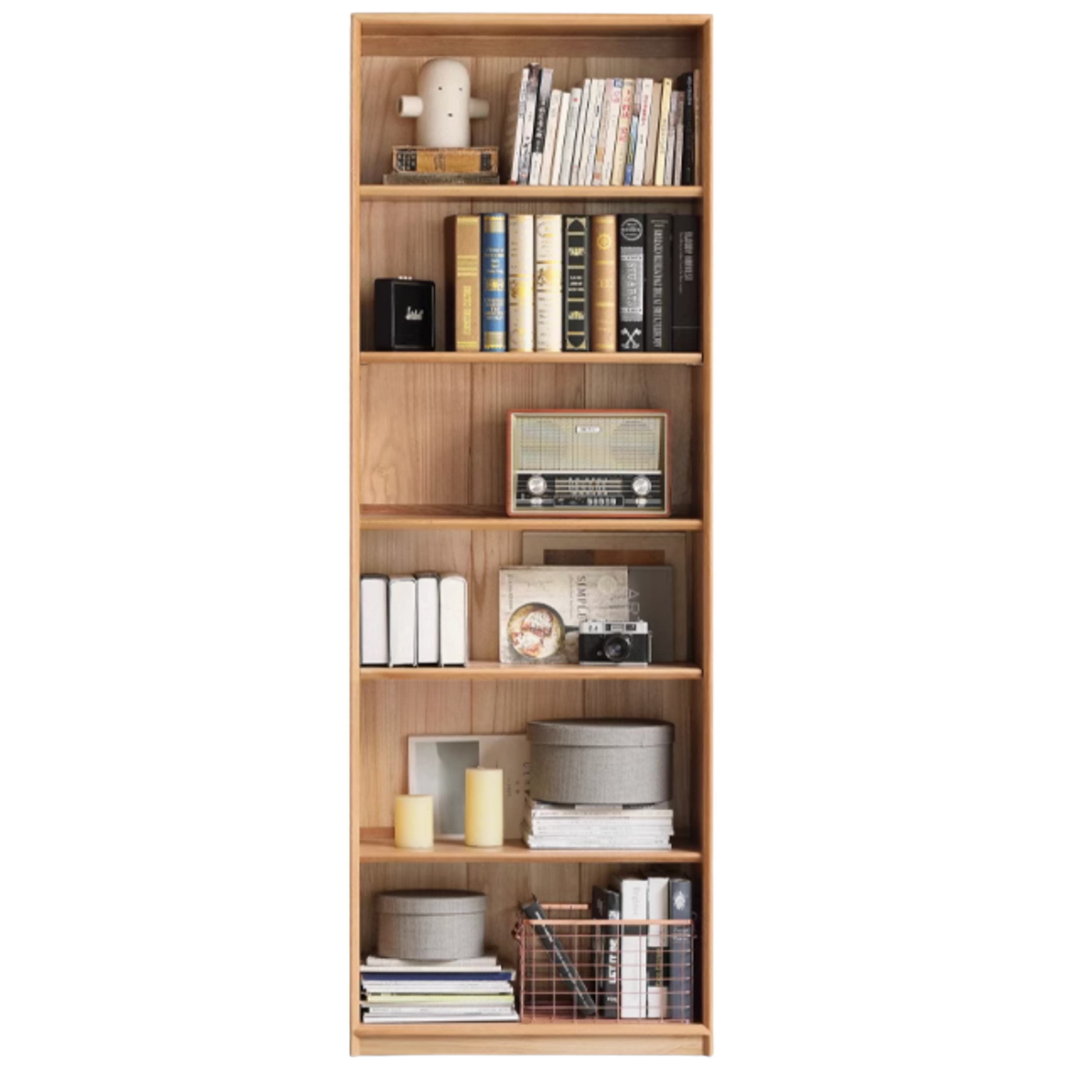Oak Solid Wood Dust-Proof Glass Door Wall Floor-to-ceiling Bookshelf