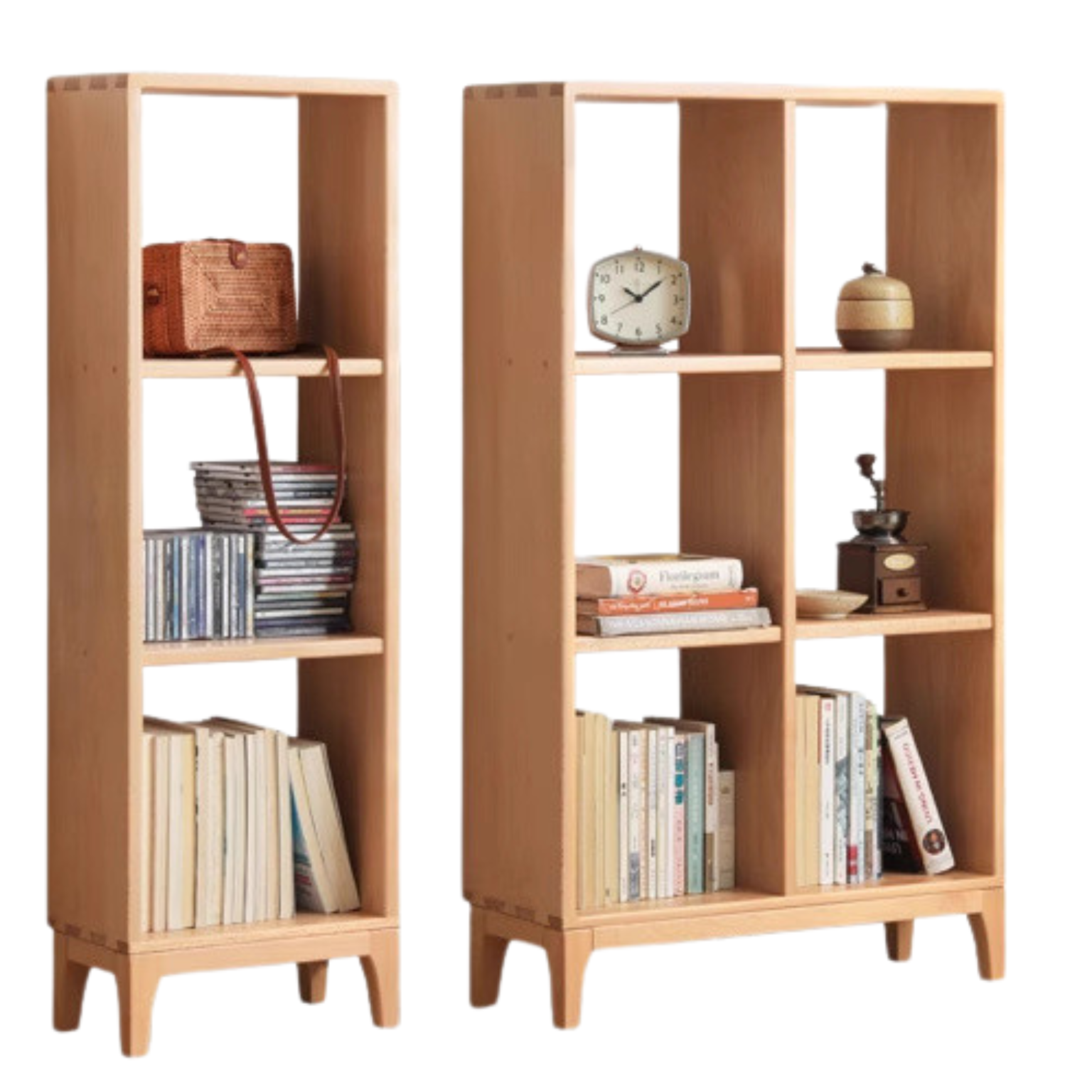 Beech Solid Wood Bookshelf, Nordic Display Rack