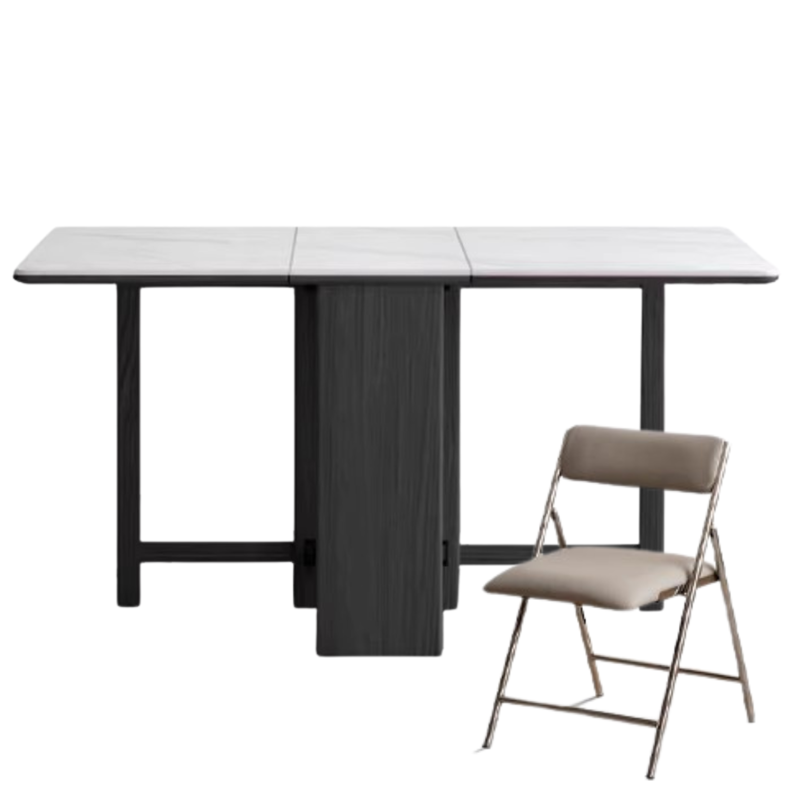 Oak Solid Wood Foldable Dining Table With Rock Slab Surface