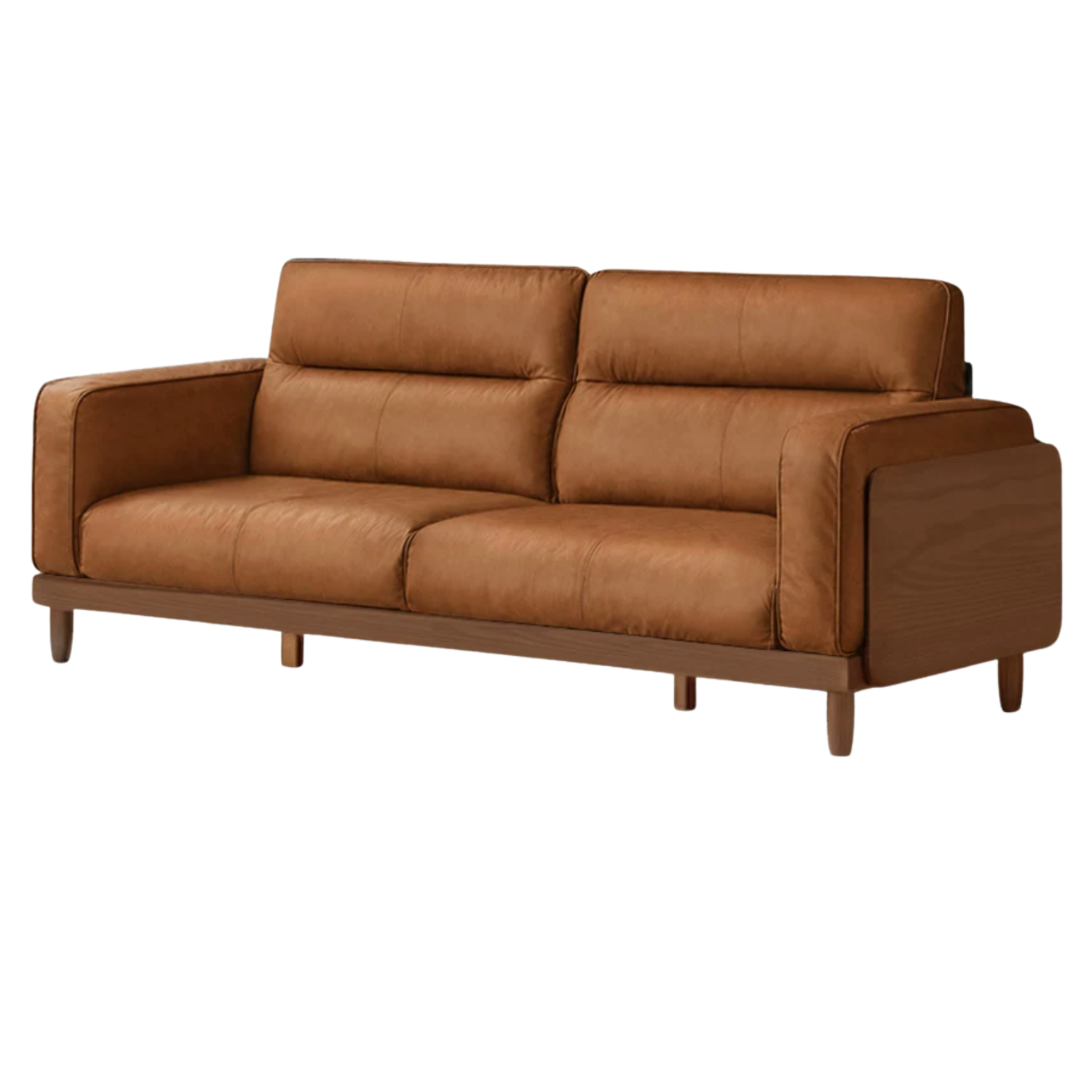 Sandalwood, Golden Pearwood, Ash Solid Wood Genuine Leather, fabric High-Back Sofa