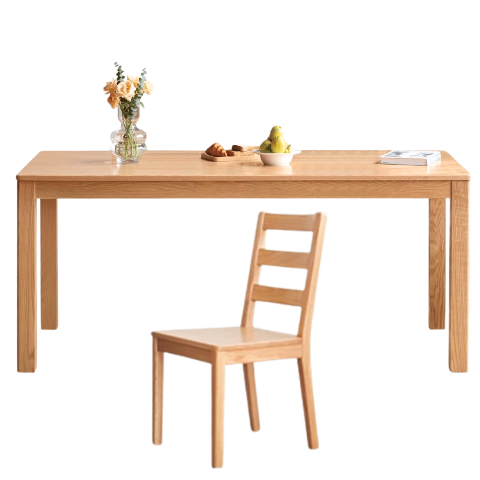 Oak Solid Wood, Solid Rubberwood Nordic Dining Table