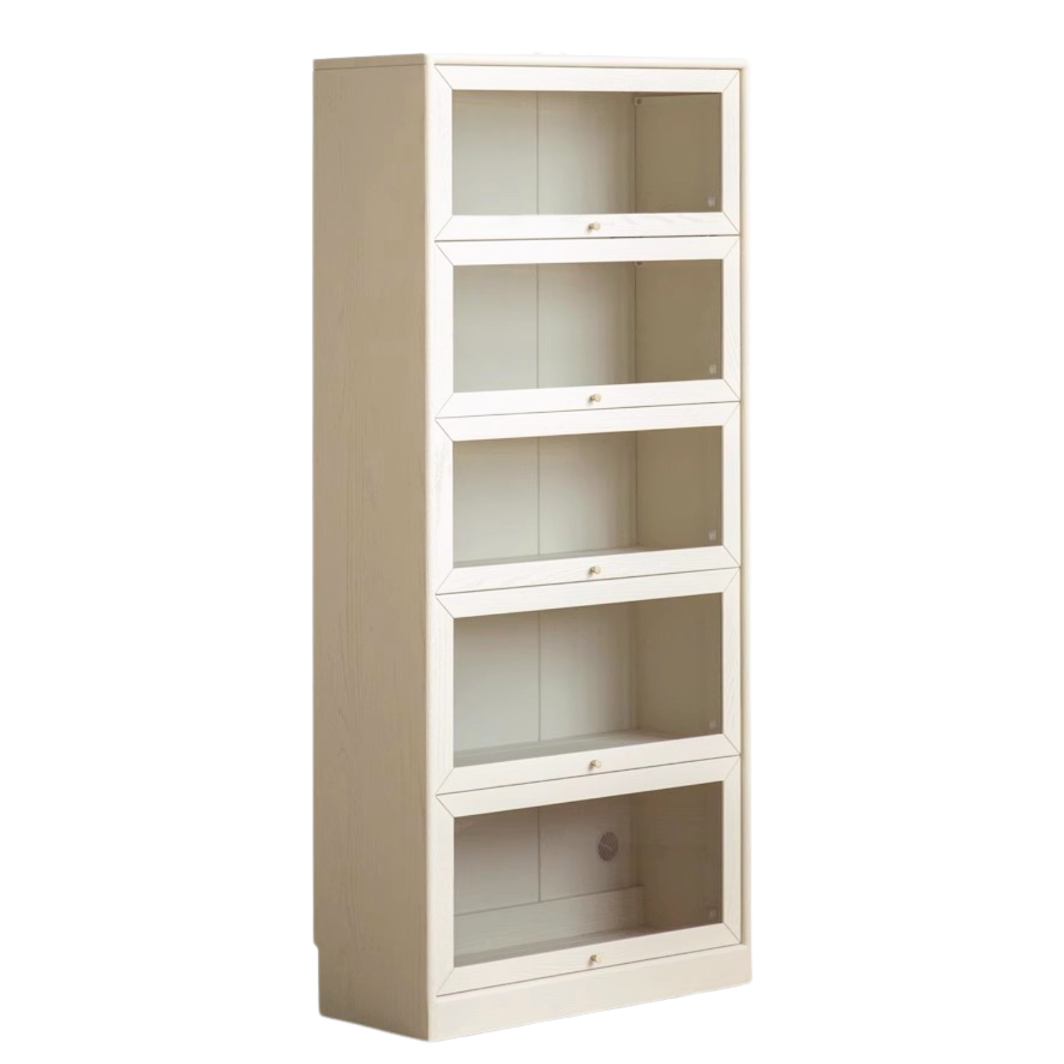 Oak Solid Wood Bookcase Cream Flip Door Glass Display Cabinet