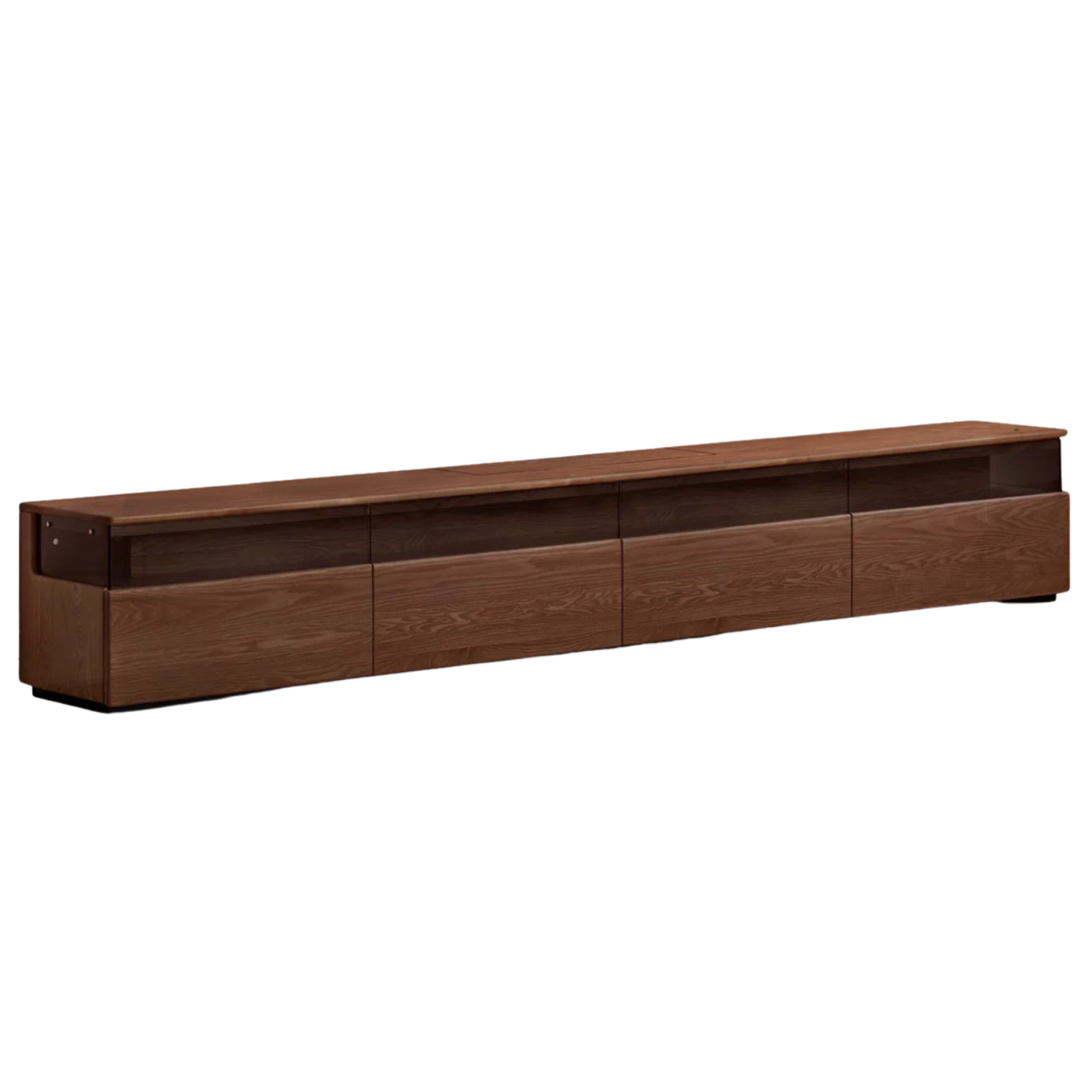 Ash Solid Wood TV Stand with Glass Display Case and LED Lighting