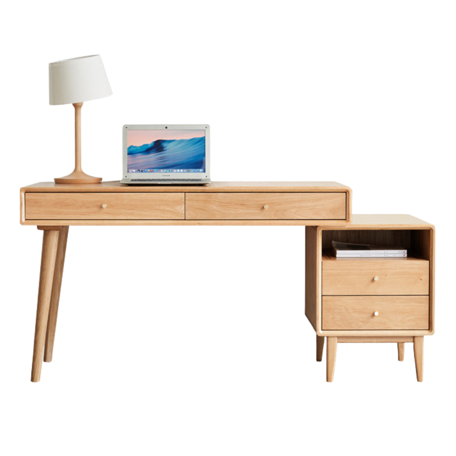 Oak Solid Wood Bookshelf and Office Desk Combination