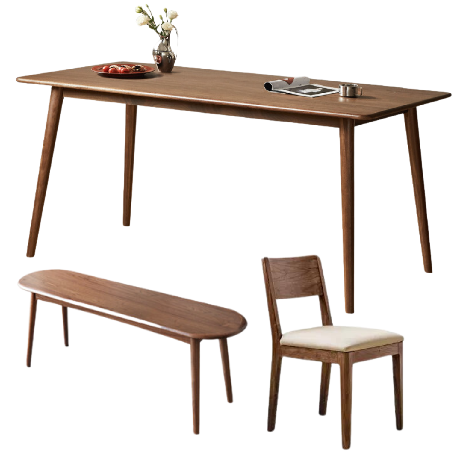 Black Walnut Solid Wood Light Luxori Dining Table
