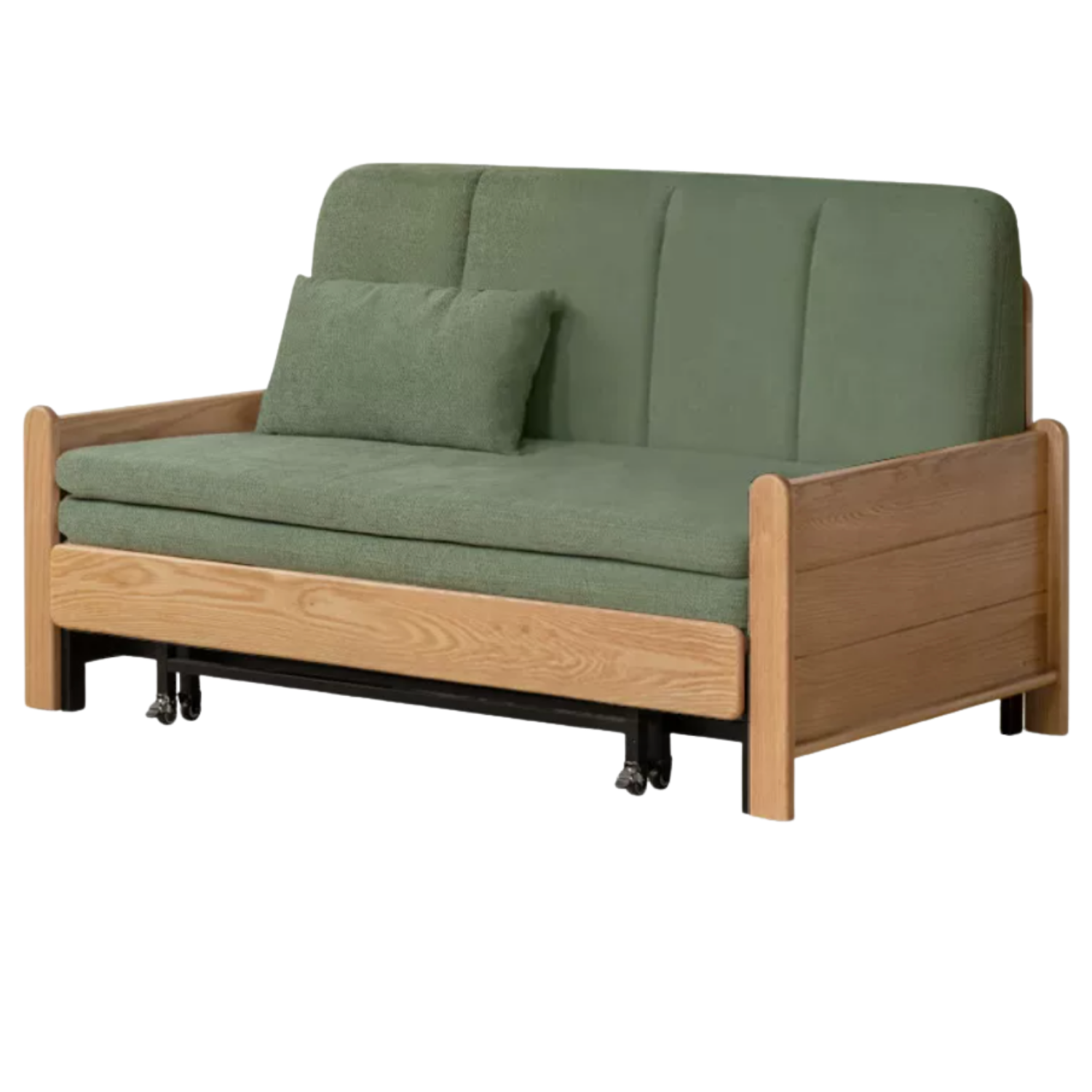 Ash, Oak Solid Wood Sleeper Sofa with Solid Wood Armrests and Built-In Wheels