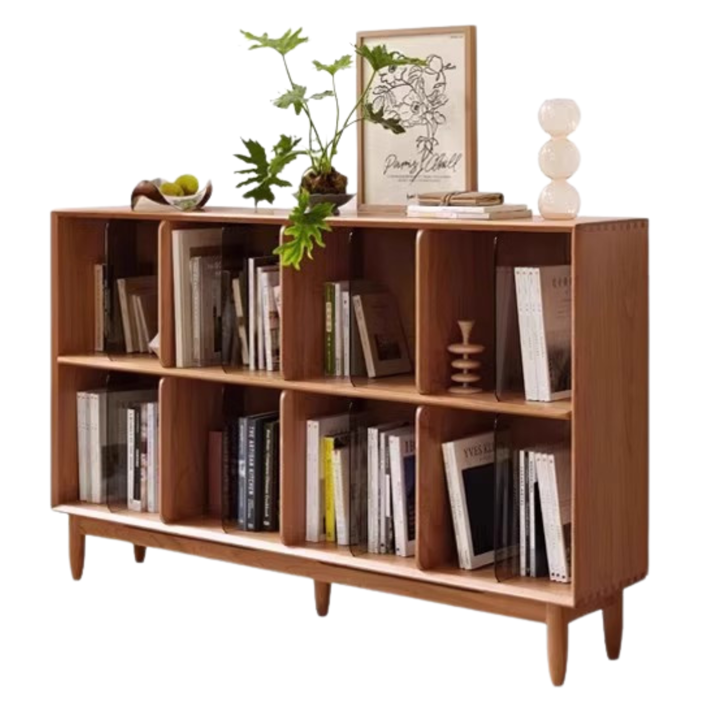 Cherry, Oak Solid Wood Bookshelf Lattice Cabinet